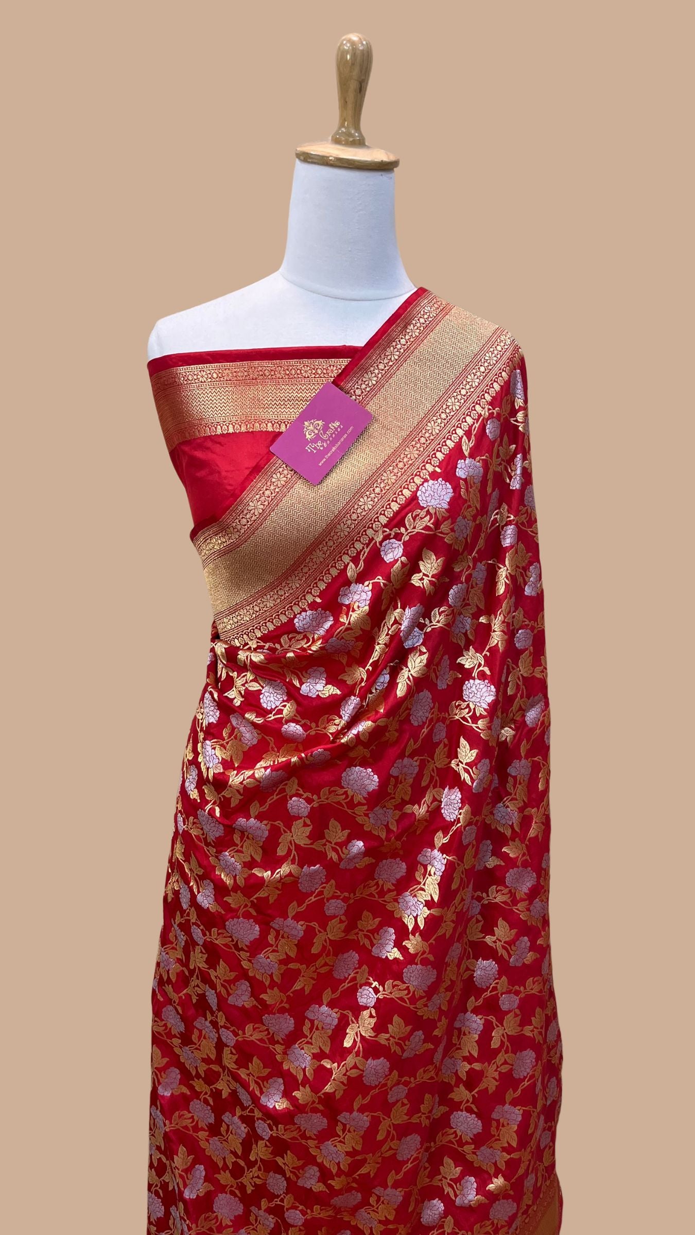 Pure Katan Silk Handloom Banarasi Saree - All over Sona Roopa Jaal work