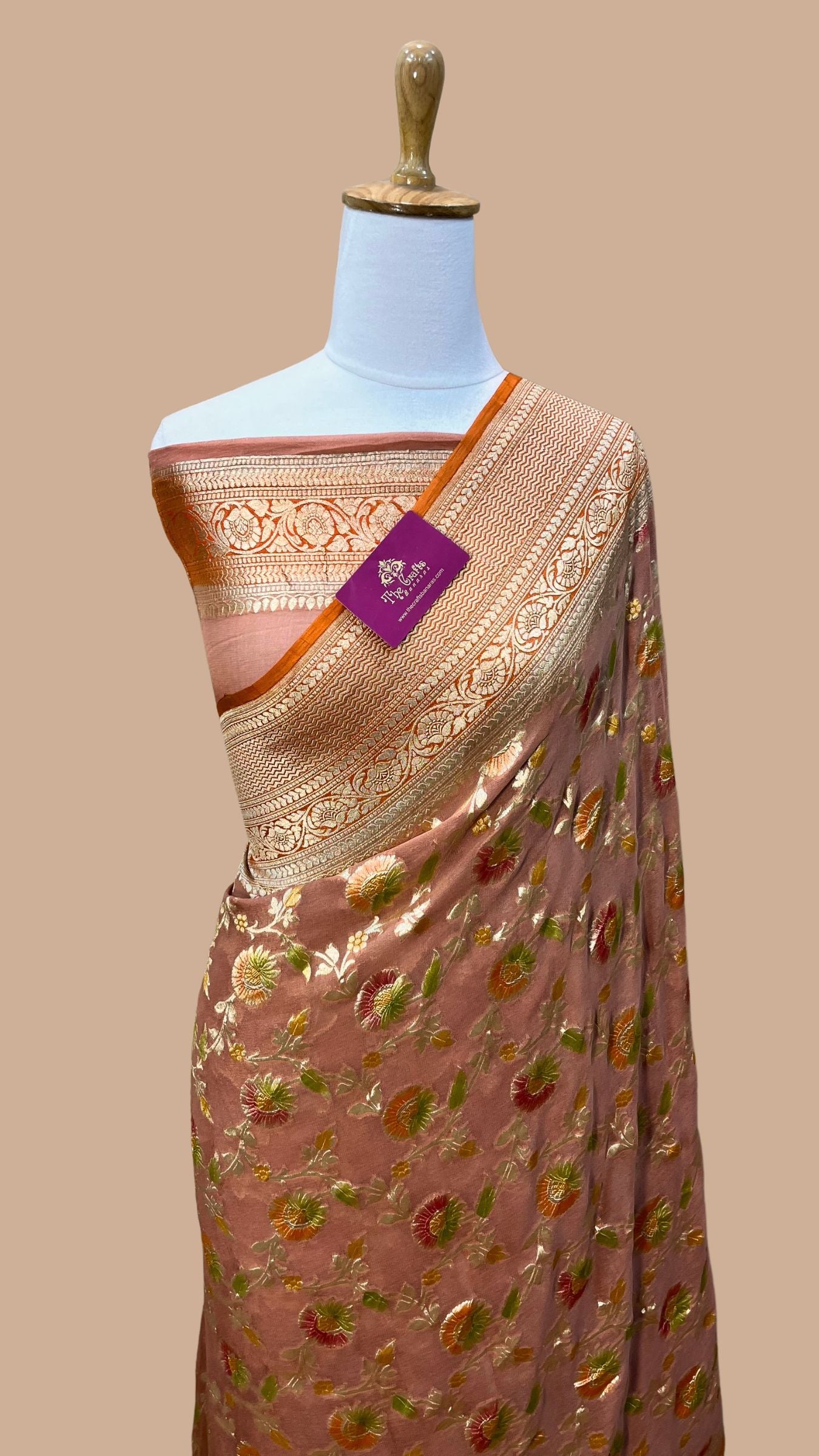 Khaddi Georgette Handloom Banarasi Saree - Water Zari