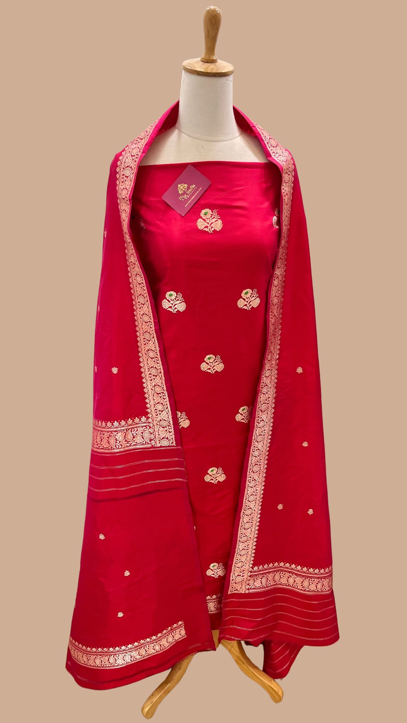 Pure Katan Silk Handloom Banarasi Dress Material - with kadhua motis