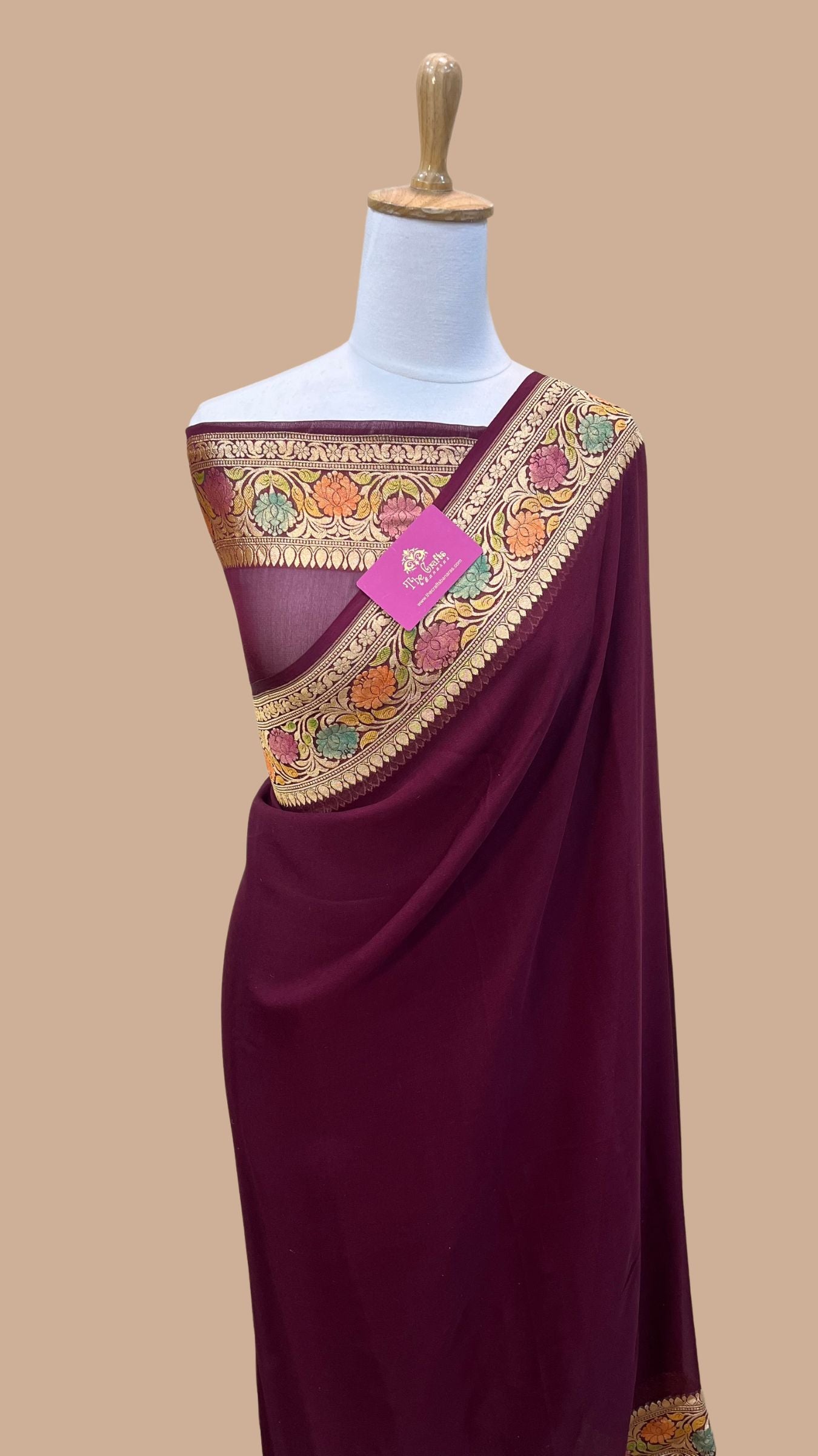 Khaddi Georgette Handloom Banarasi Saree - Water Zari