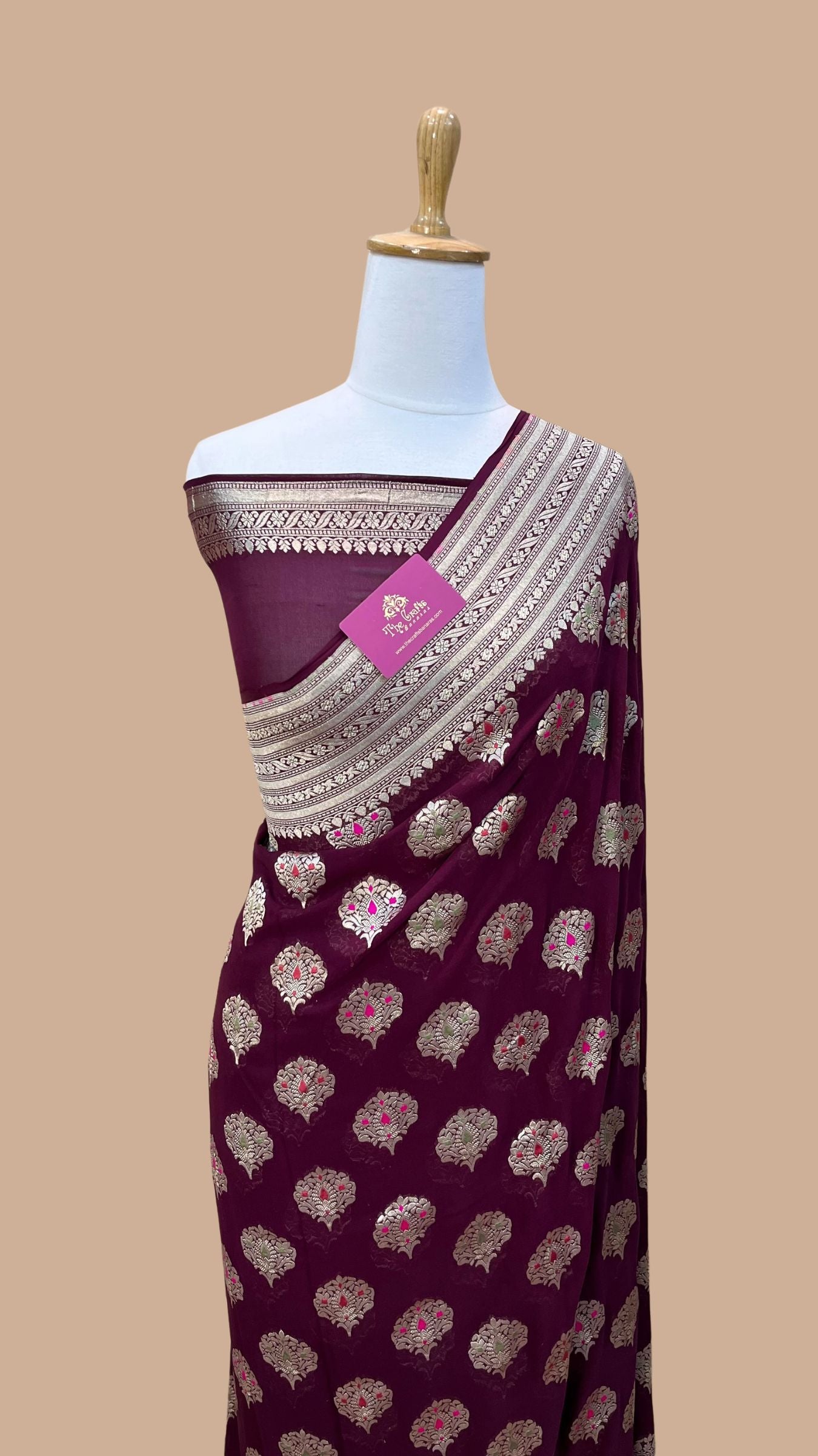 Khaddi Georgette Handloom Banarasi Saree - Jaal with Meenakari