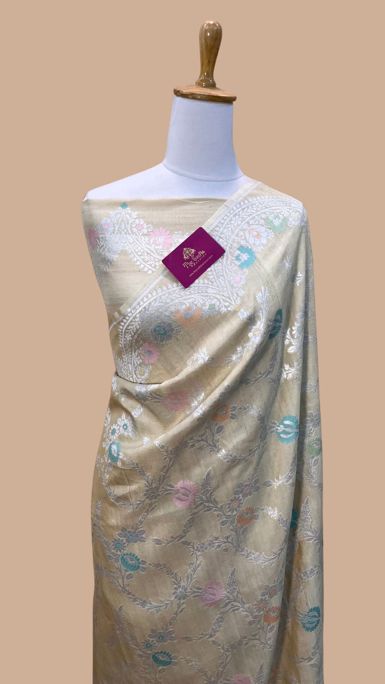 Tissue Georgette Handloom Banarasi Saree - Jaal with Meenakari