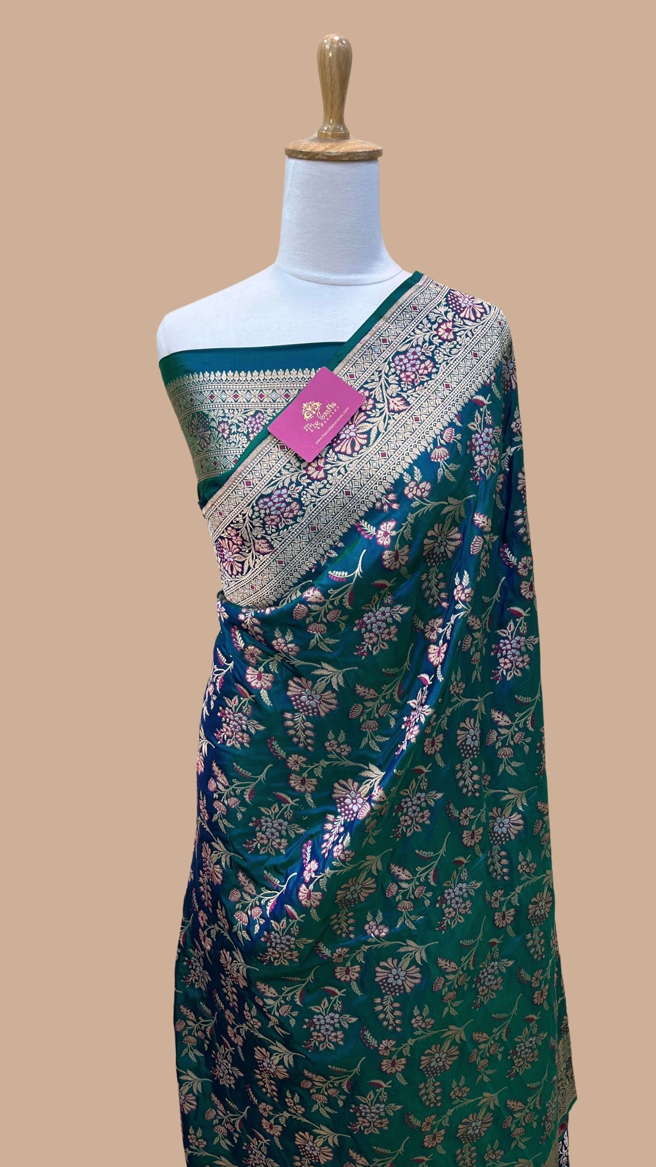 Pure Katan Silk Handloom Banarasi Saree - Jaal Work With Meenakari