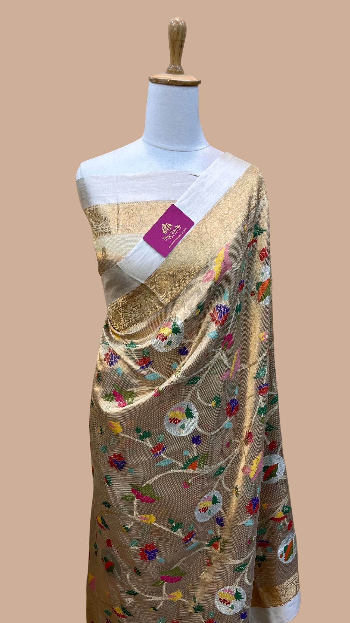 Pure Zari Kota Tissue Silk Handloom  Banarasi Saree - Meenakari