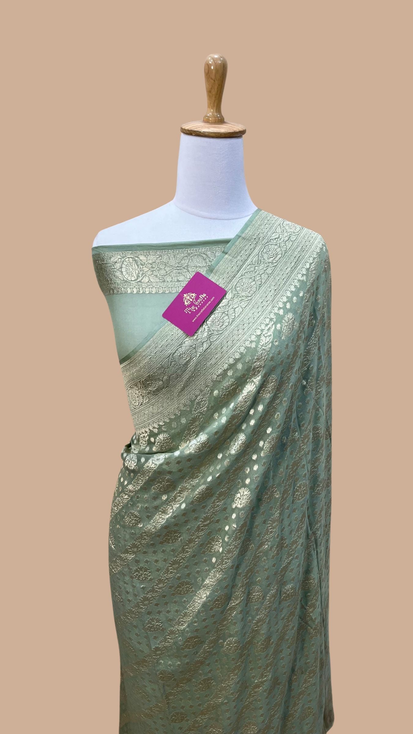 Khaddi Georgette Handloom Banarasi Saree - Water Zari