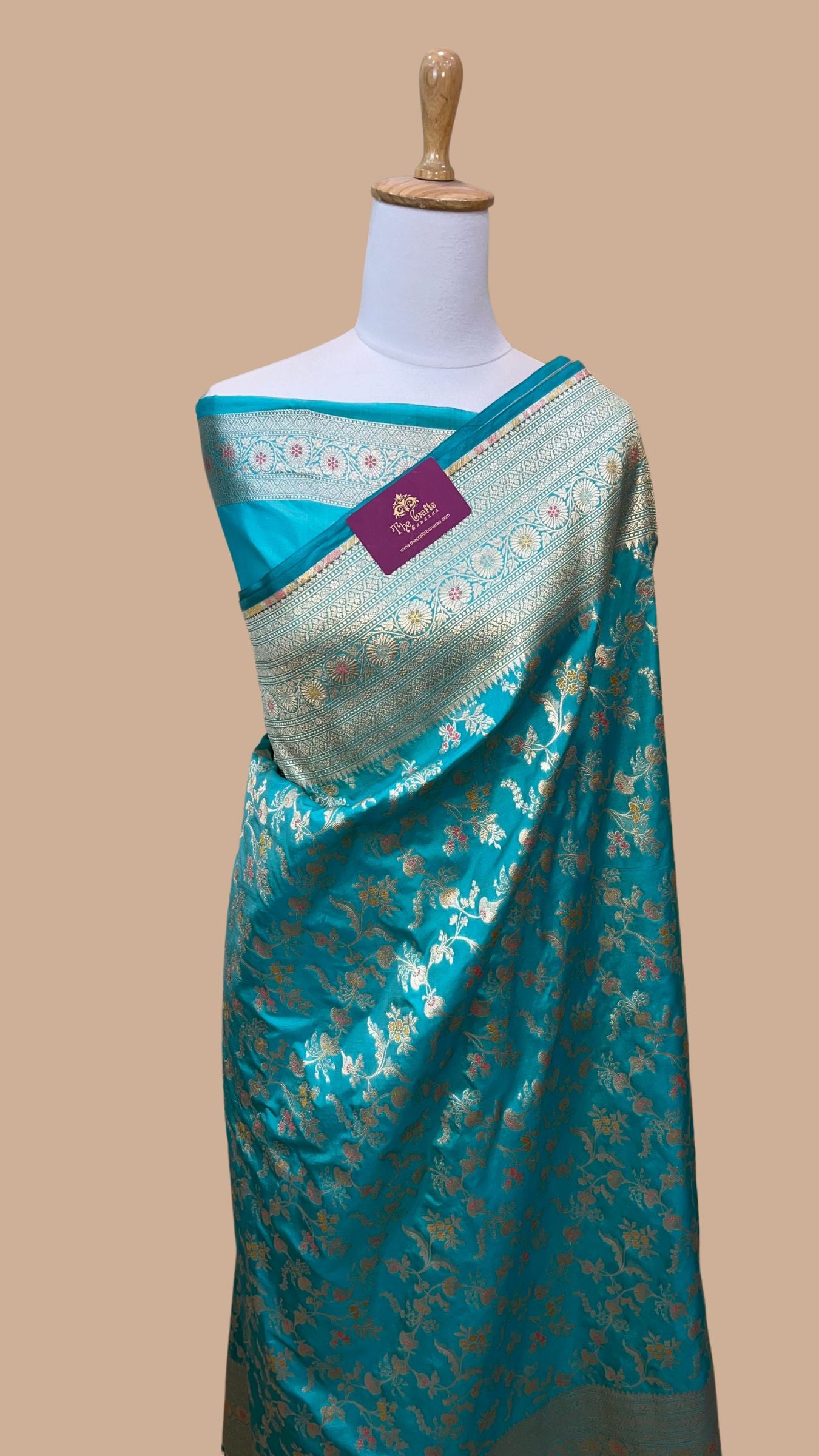 Pure Katan Silk Handloom Banarasi Saree - Jaal With Meenakari