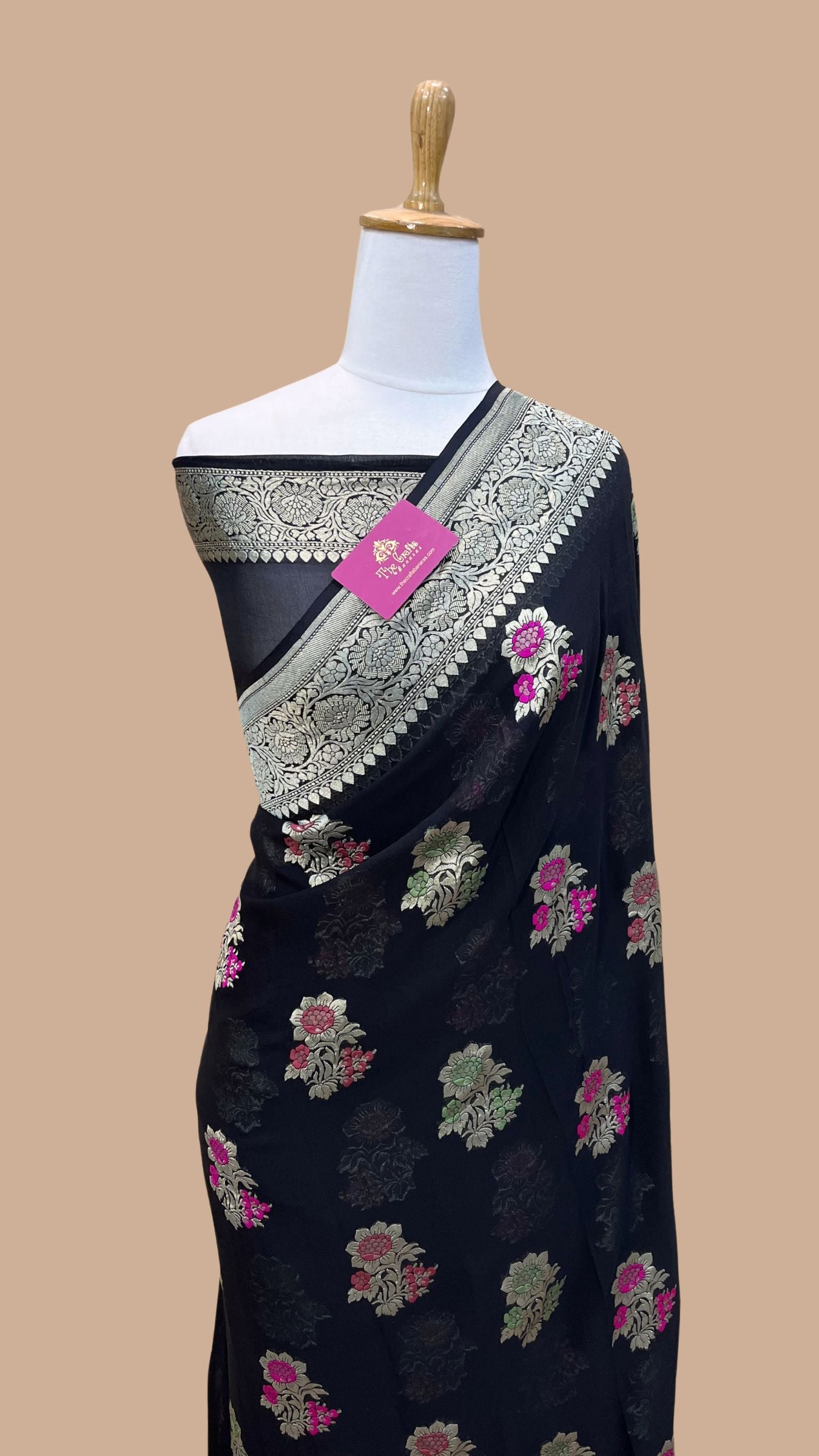 Khaddi Georgette Handloom Banarasi Saree - Jaal with Meenakari