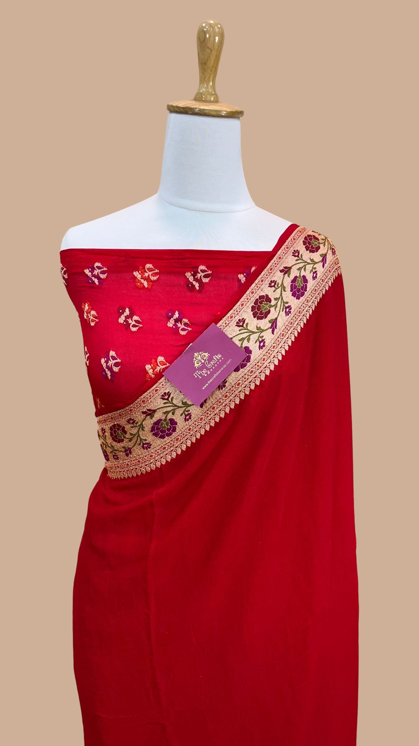 Red Pure Khaddi Chiffon Banarasi Saree