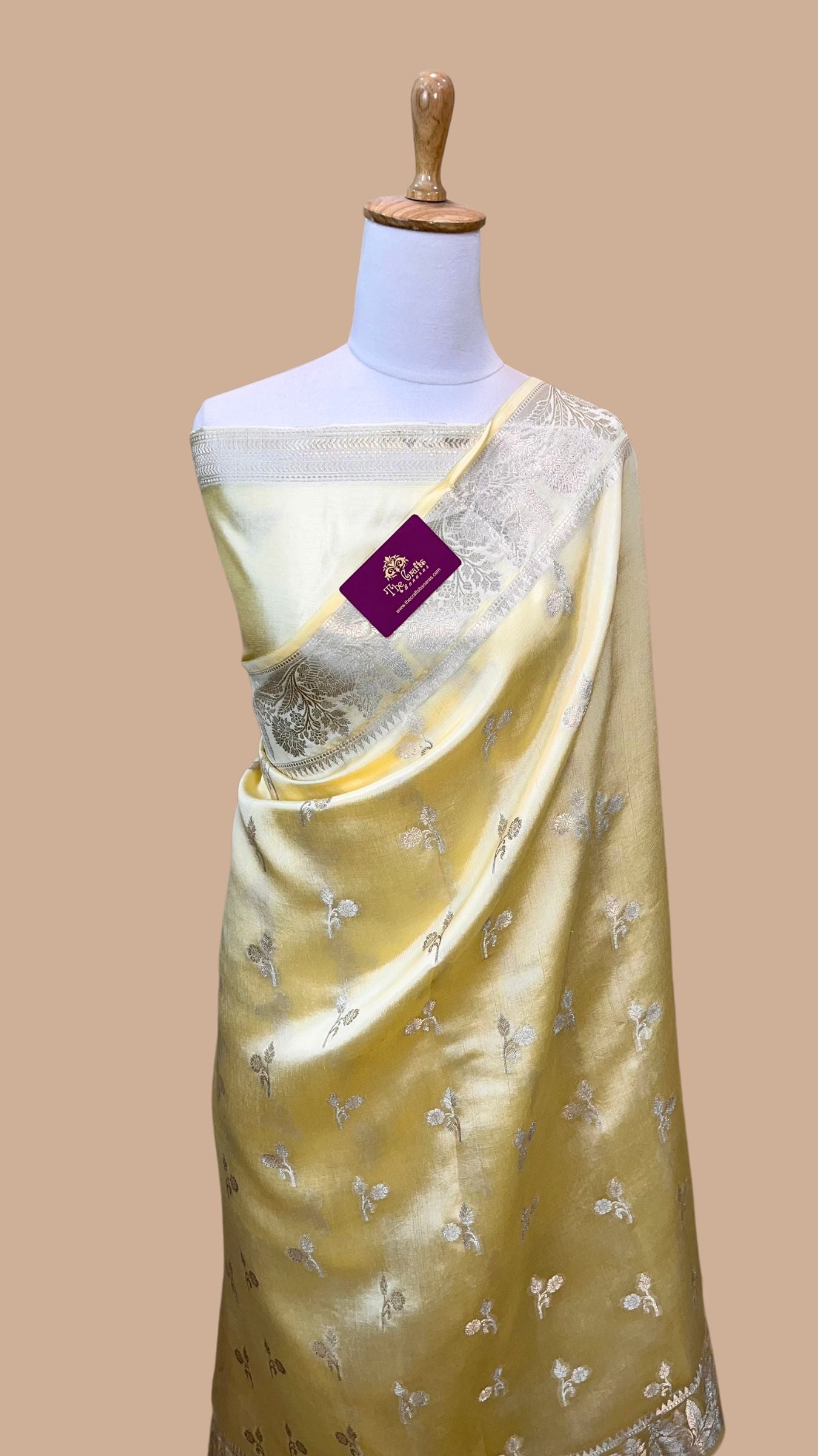 Lime Yellow Pure Chiniya Silk Banarasi Saree