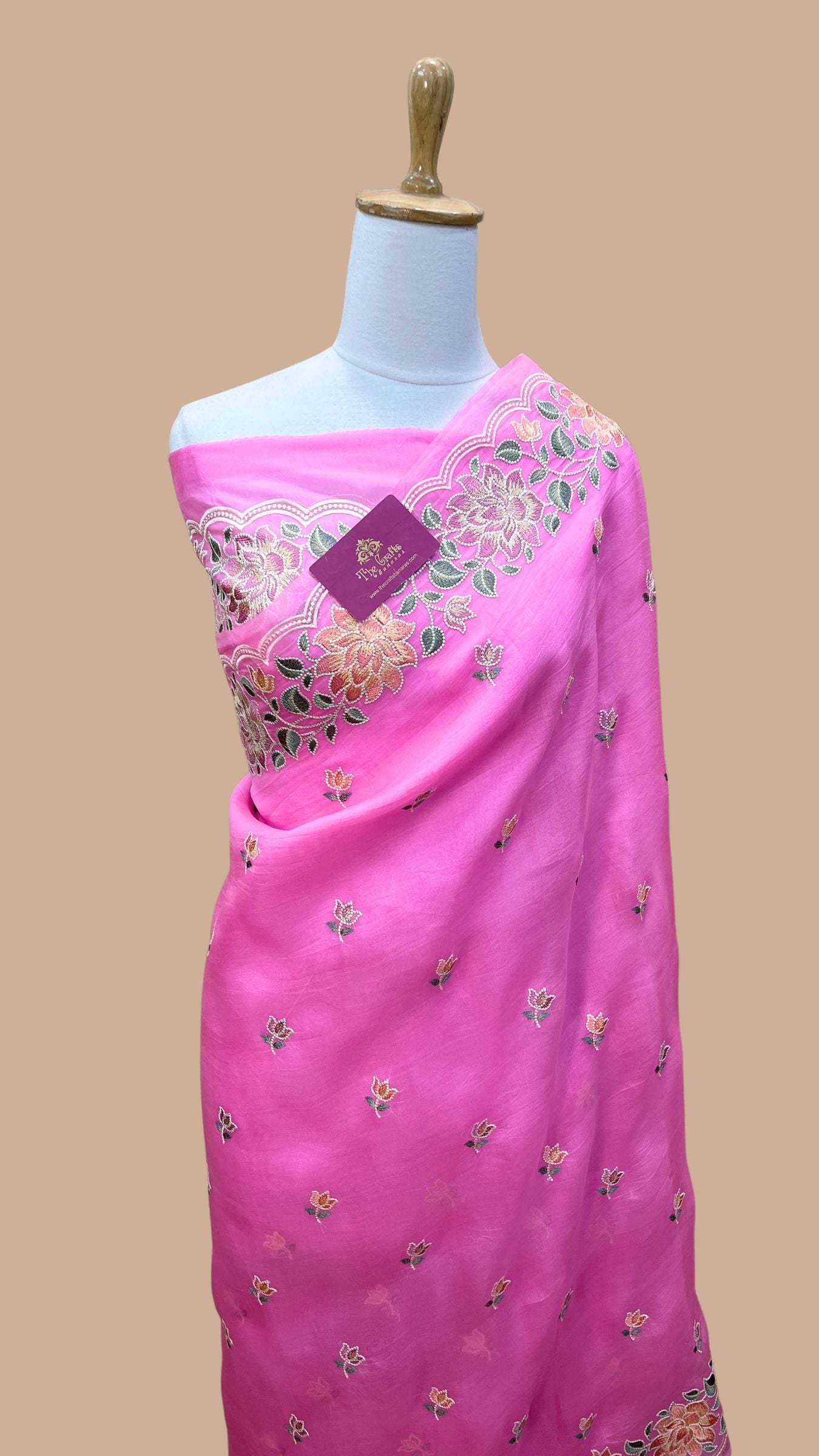 Pure Organza Silk Chikankari Handloom Banarasi Saree