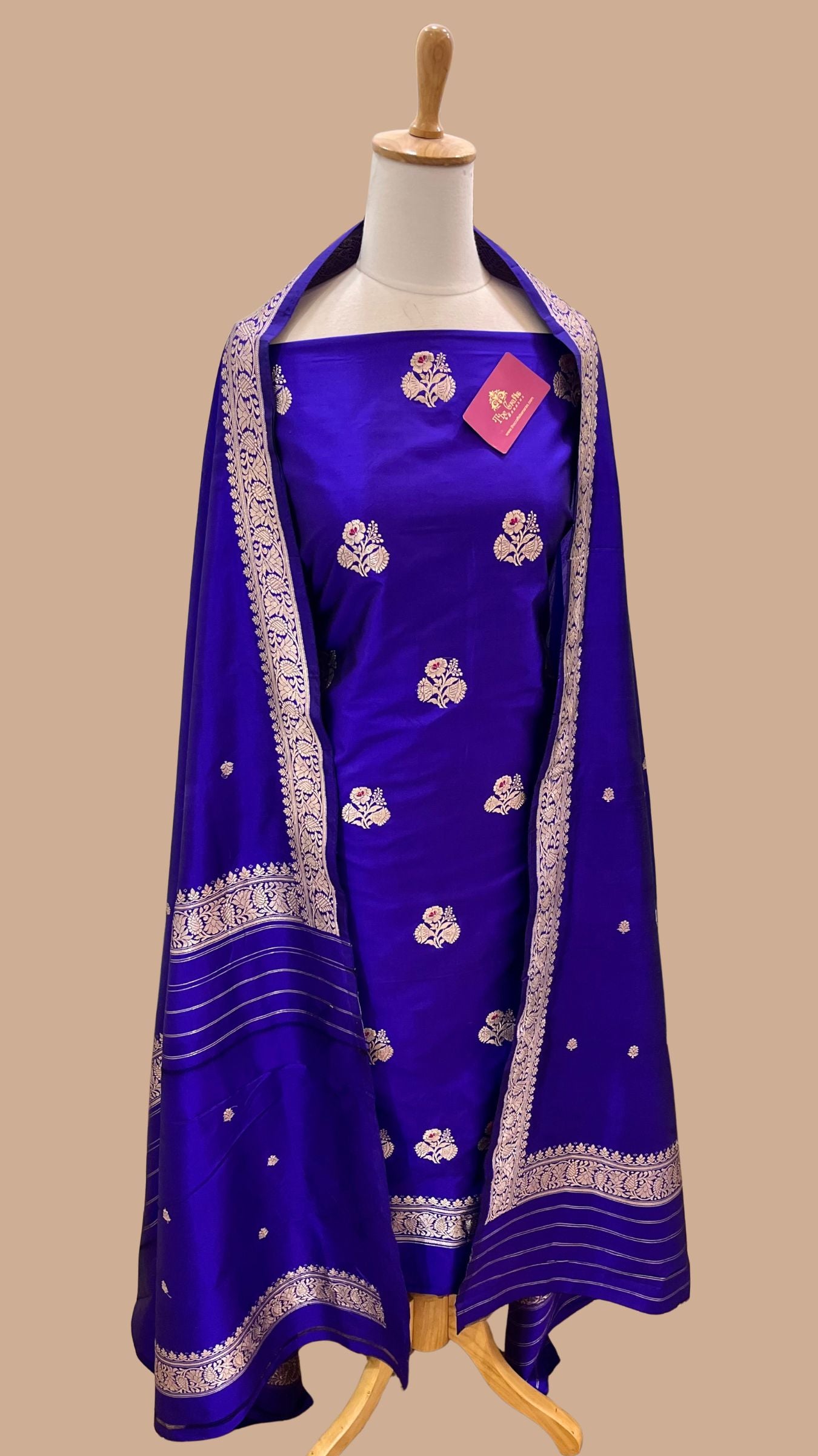 Pure Katan Silk Handloom Banarasi Dress Material - with kadhua motis