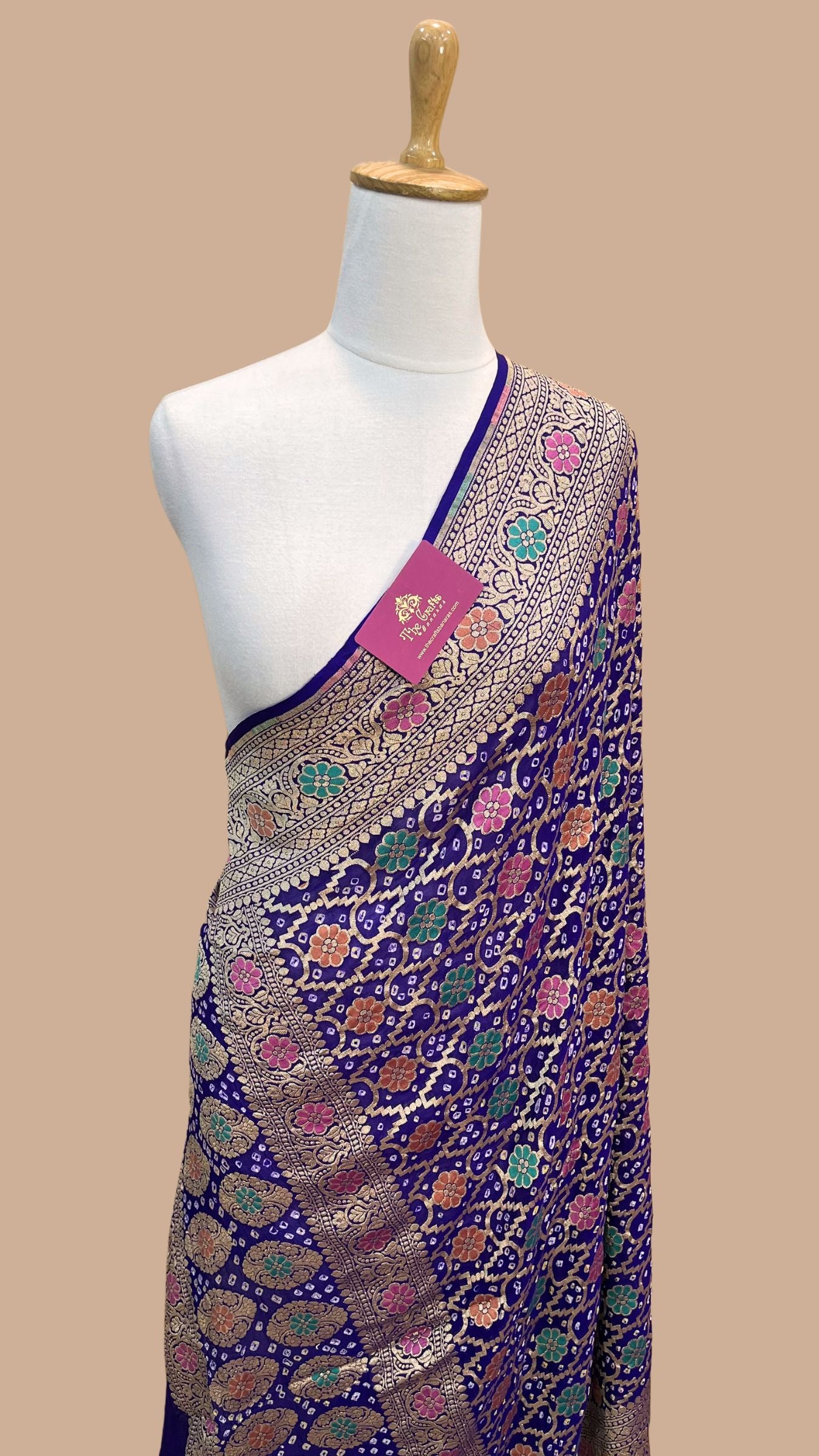 Khaddi Georgette Banarasi Handloom Bandhej Dupatta - Meenakari