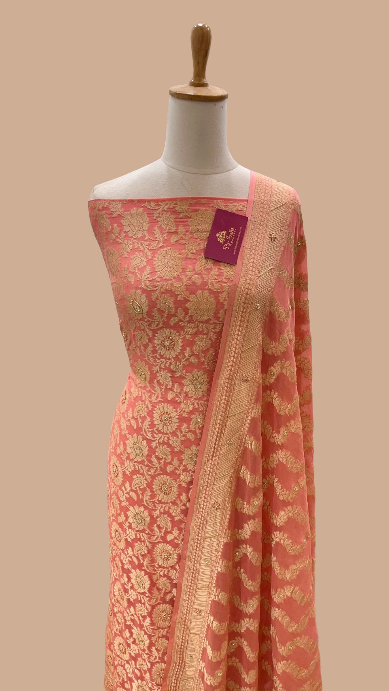 Khaddi Georgette Banarasi Dress Material - Handwork Gota Patti Zardozi & Stone Work