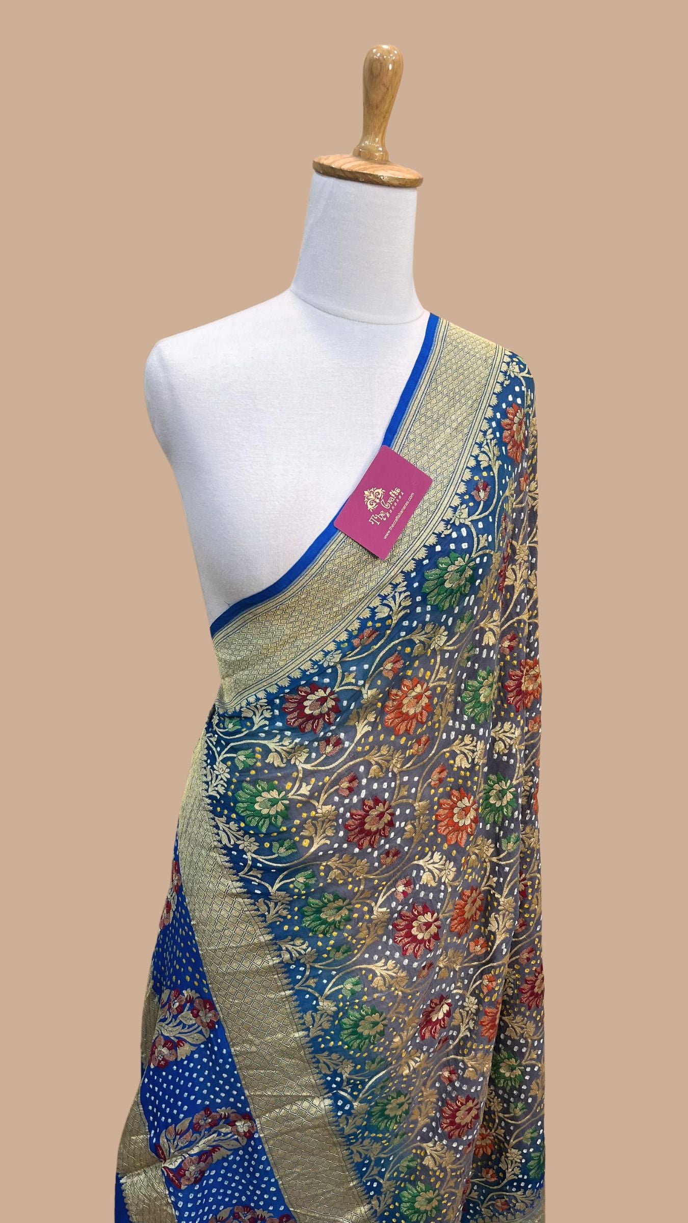 Khaddi Georgette Banarasi Handloom Bandhej Dupatta - Meenakari