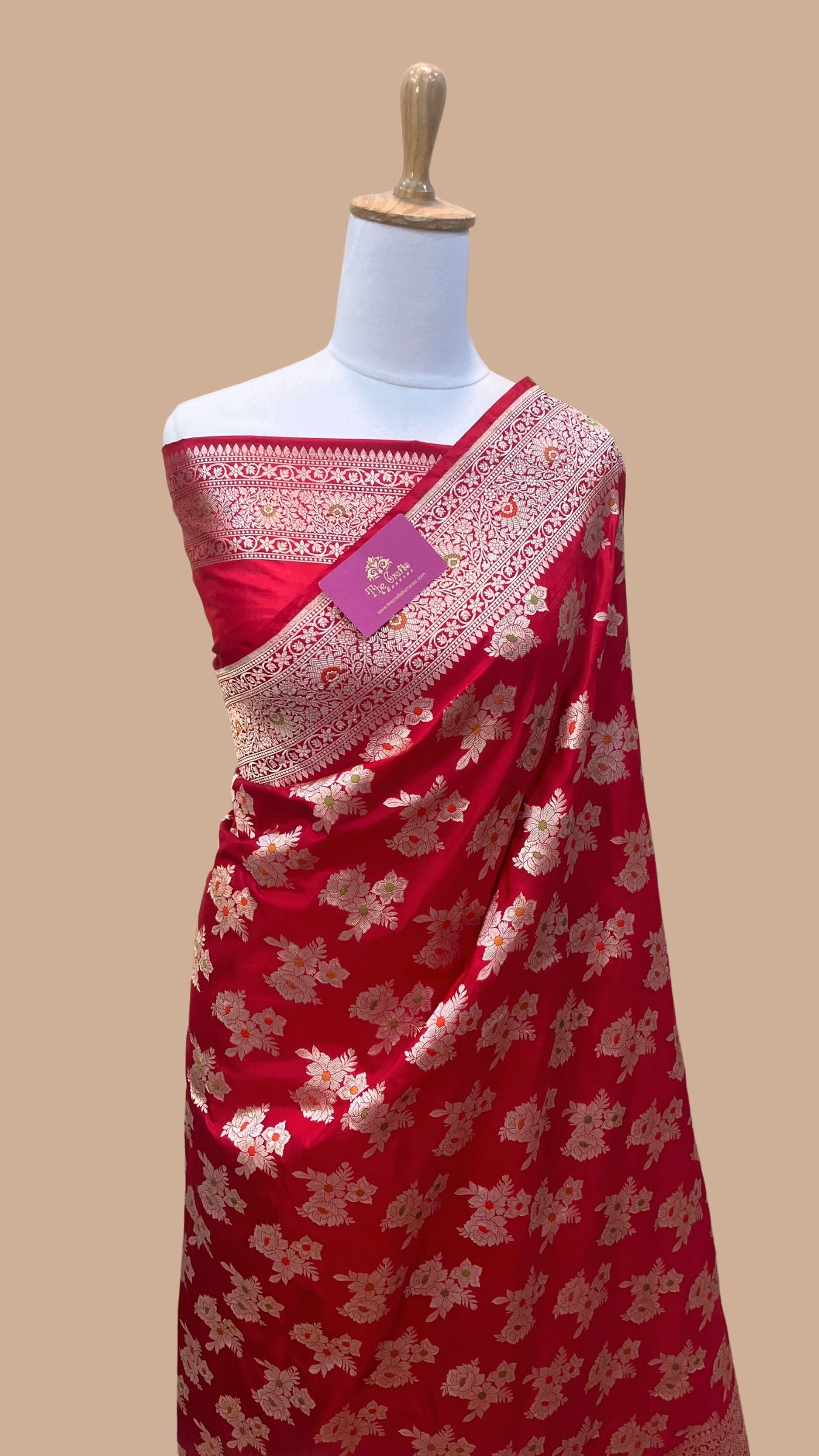 Pure Katan Silk Handloom Banarasi Saree - Jaal Work With Meenakari