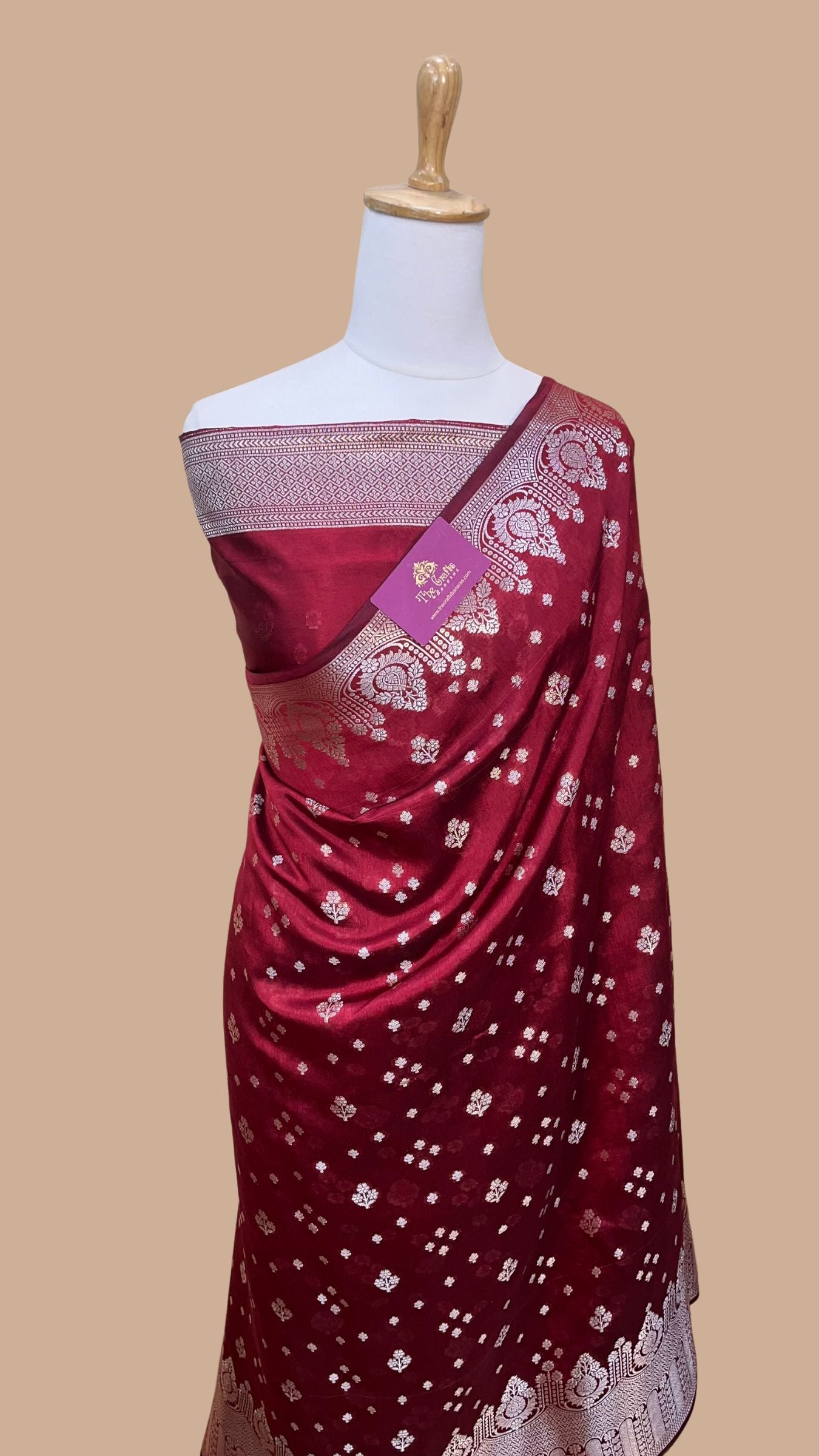 Maroon Pure Chiniya Silk Banarasi Saree