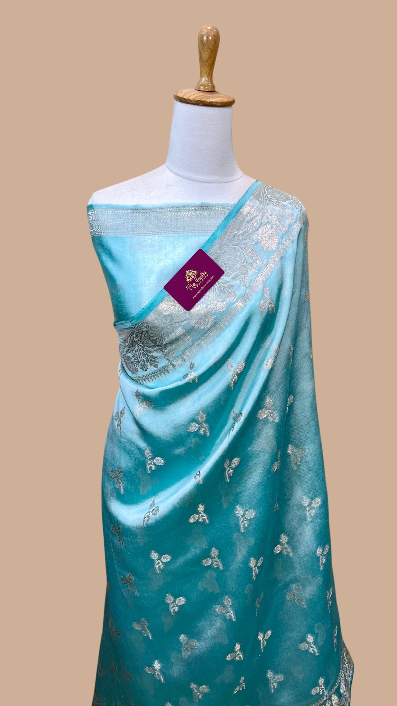 Sky Blue Pure Chiniya Silk Banarasi Saree