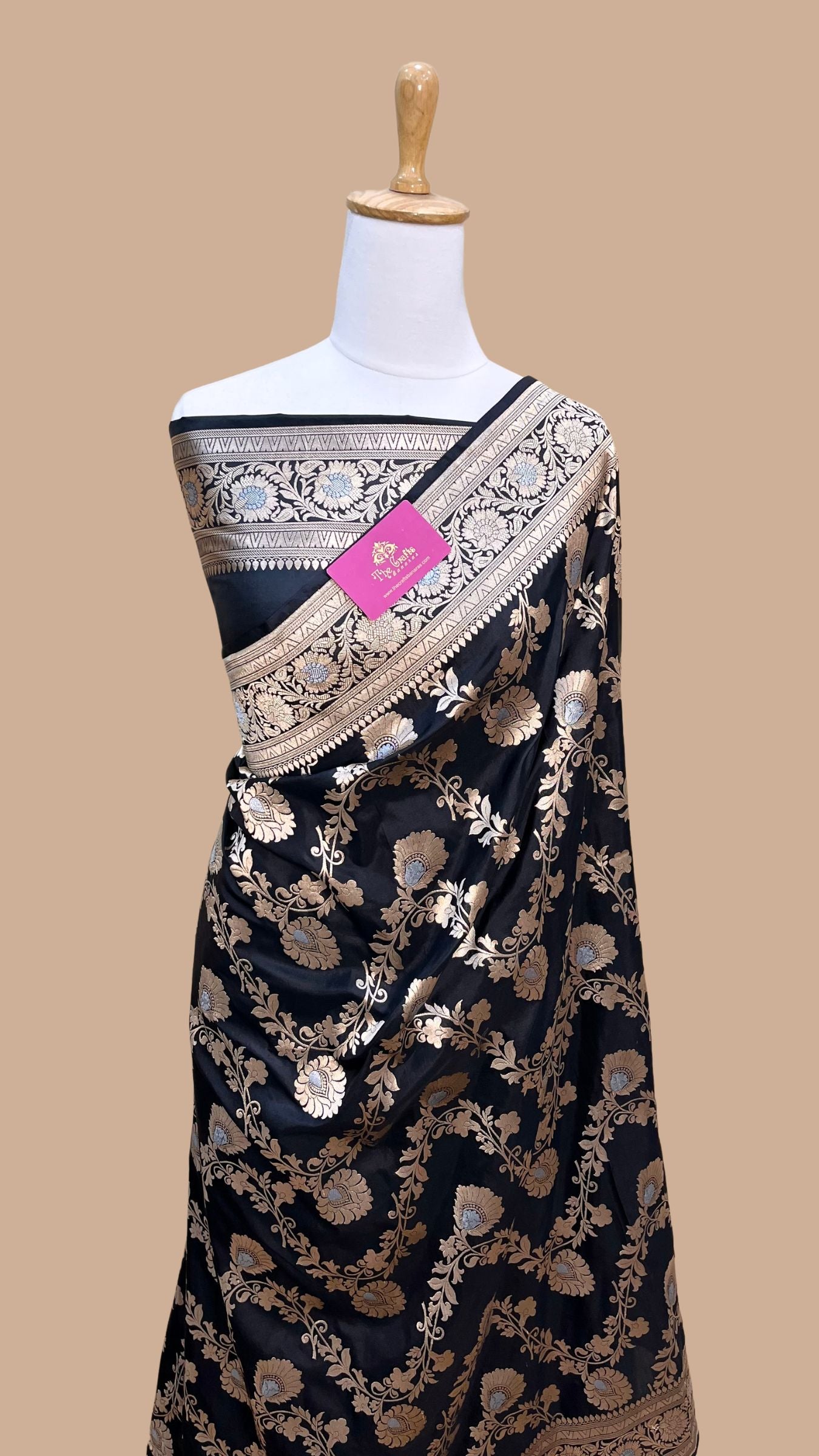 Pure Katan Silk Handloom Banarasi Saree - All over Sona Roopa Jaal work
