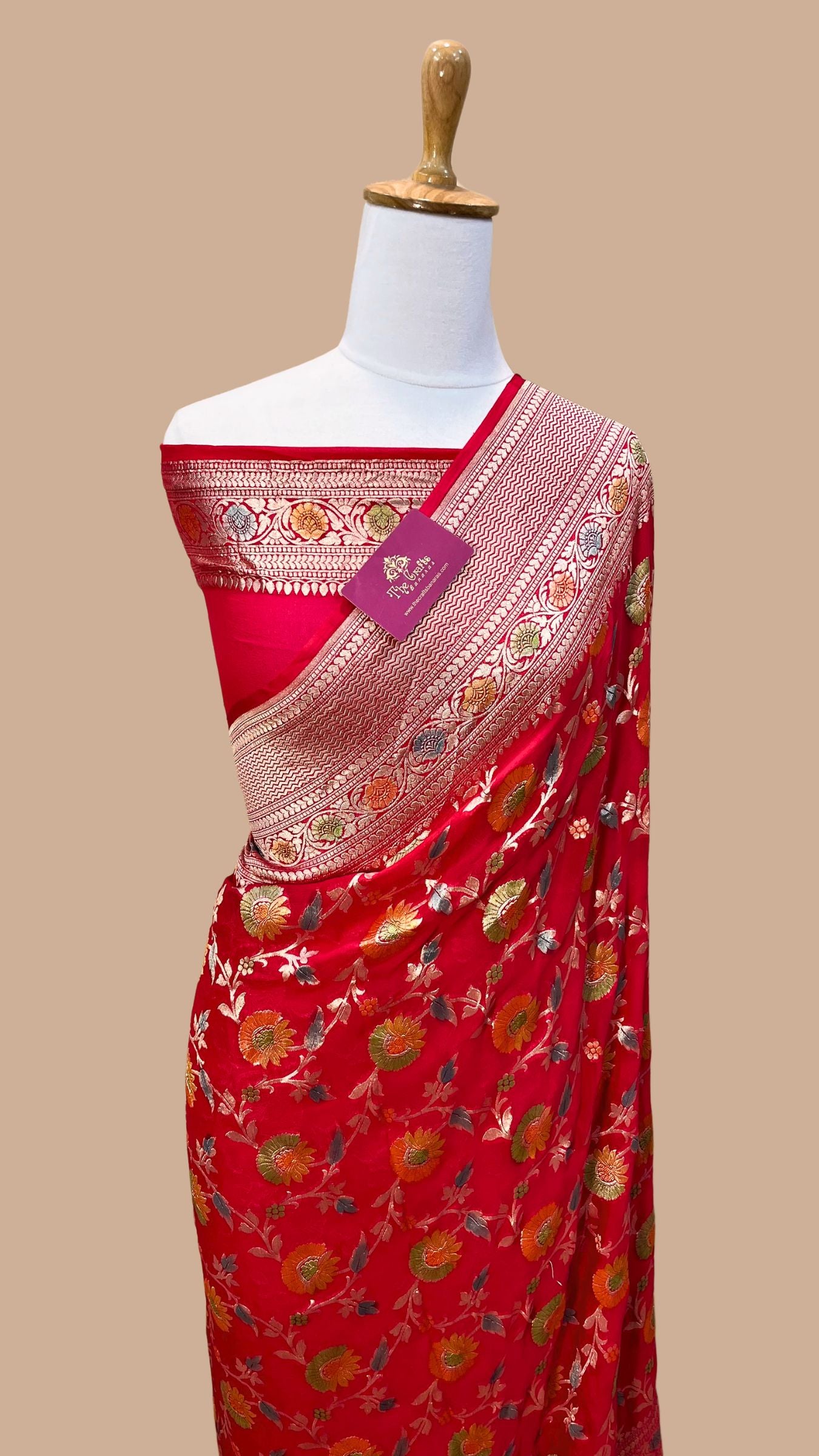 Khaddi Georgette Handloom Banarasi Saree - Water Zari