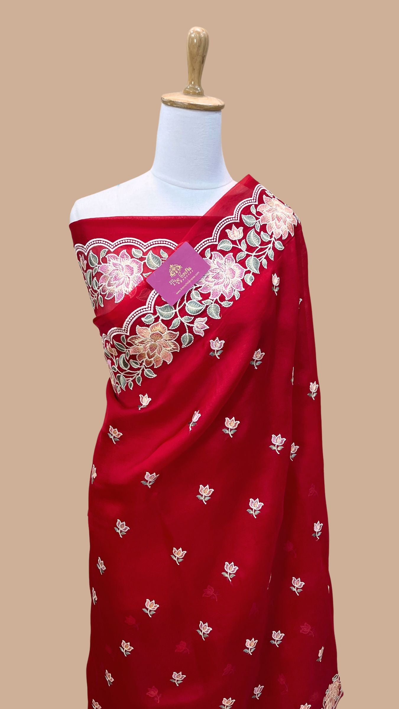 Pure Organza Silk Chikankari Handloom Banarasi Saree