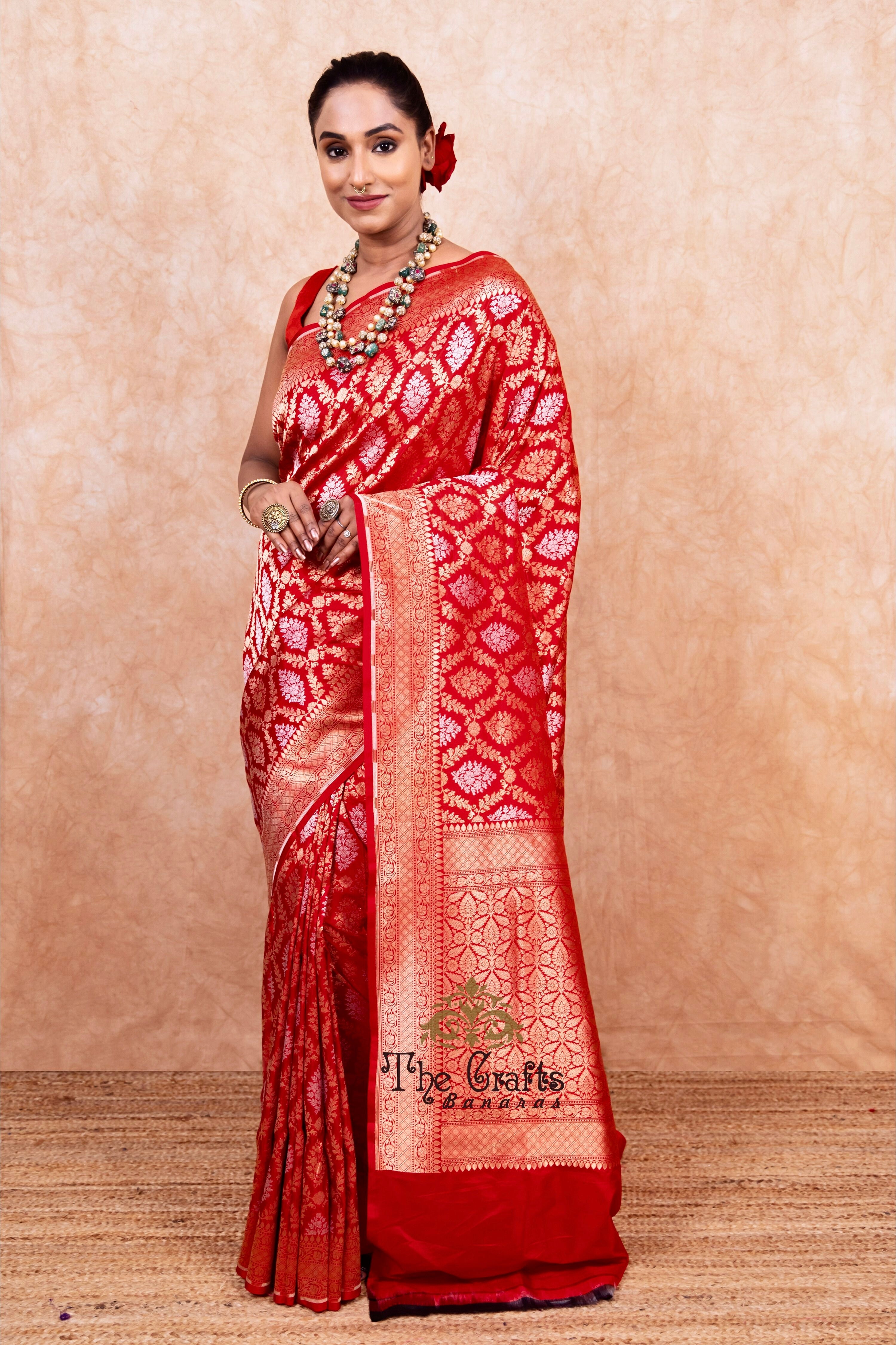 Pure Katan Silk Handloom Banarasi Saree - All over Sona Roopa Jaal work