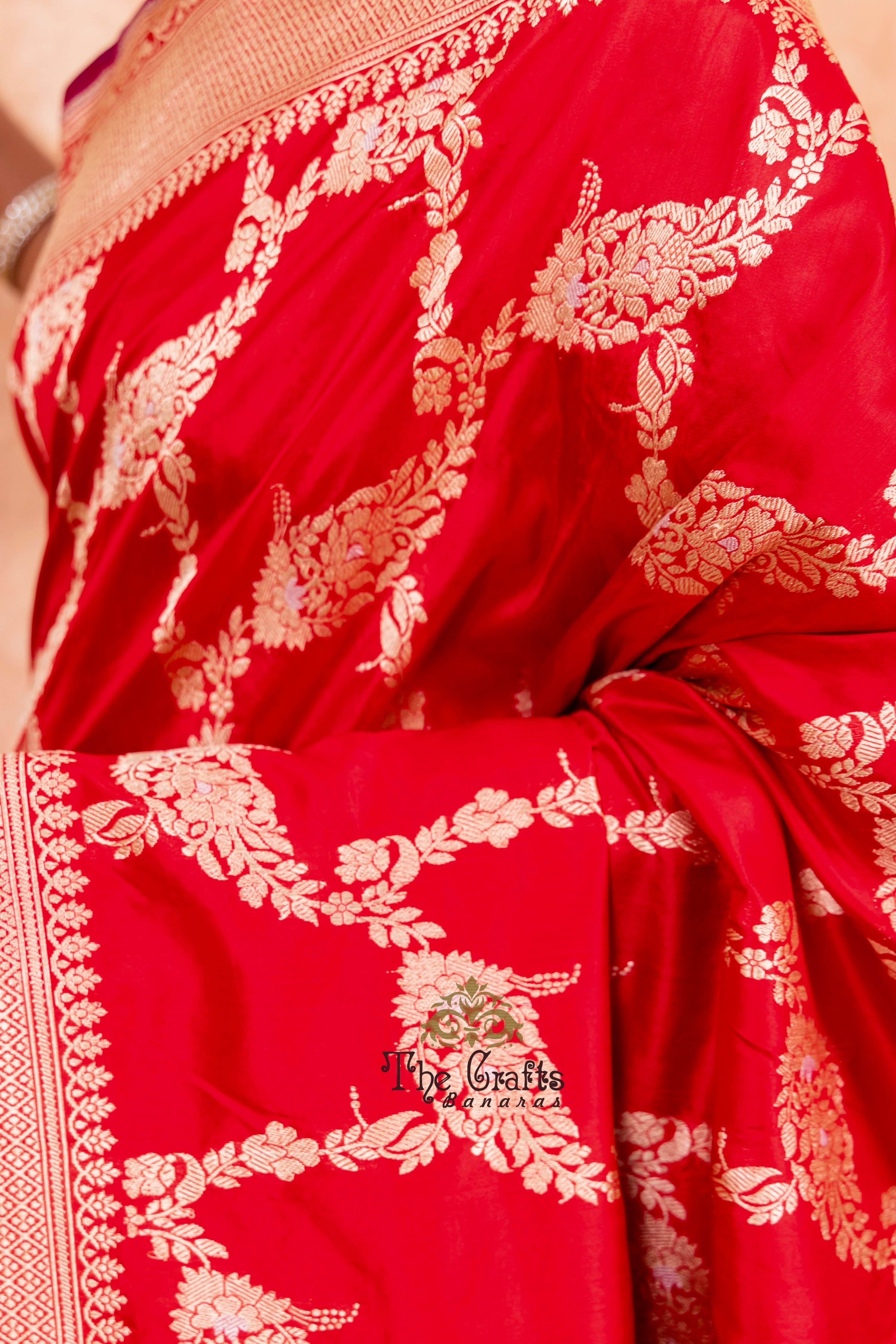 Pure Katan Silk Handloom Banarasi Saree - Kadhua jangla with sona roopa motifs