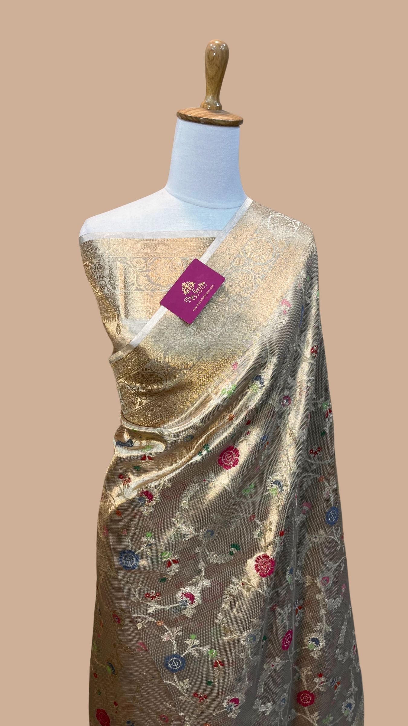 Pure Zari Kota Tissue Silk Handloom  Banarasi Saree - Meenakari