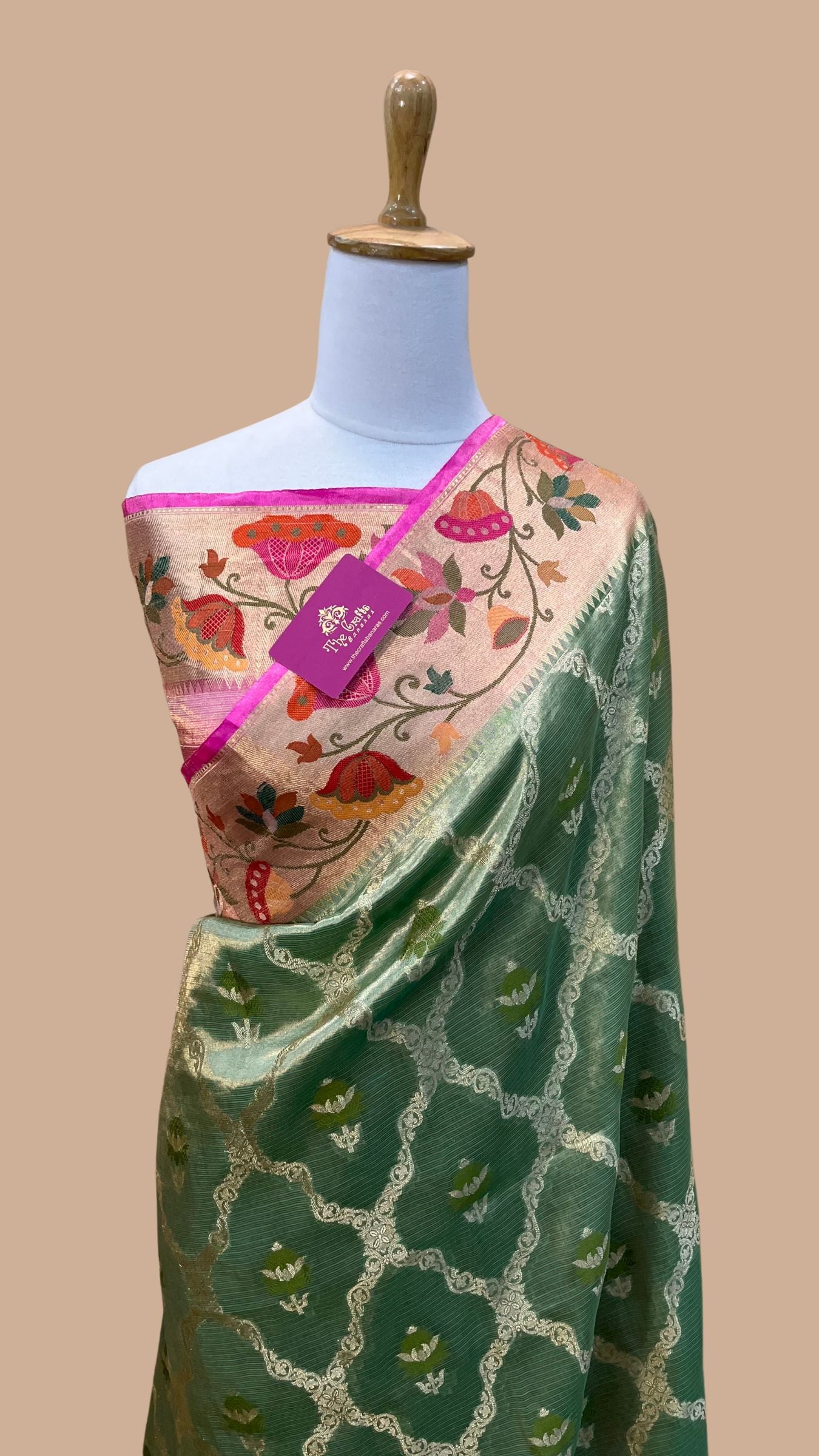 Pure Zari Kota Tissue Silk Handloom  Banarasi Saree - Meenakari