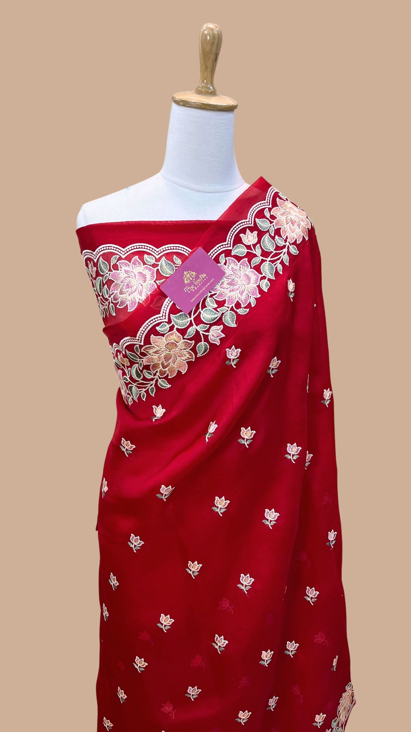 Pure Organza Silk Chikankari Handloom Banarasi Saree