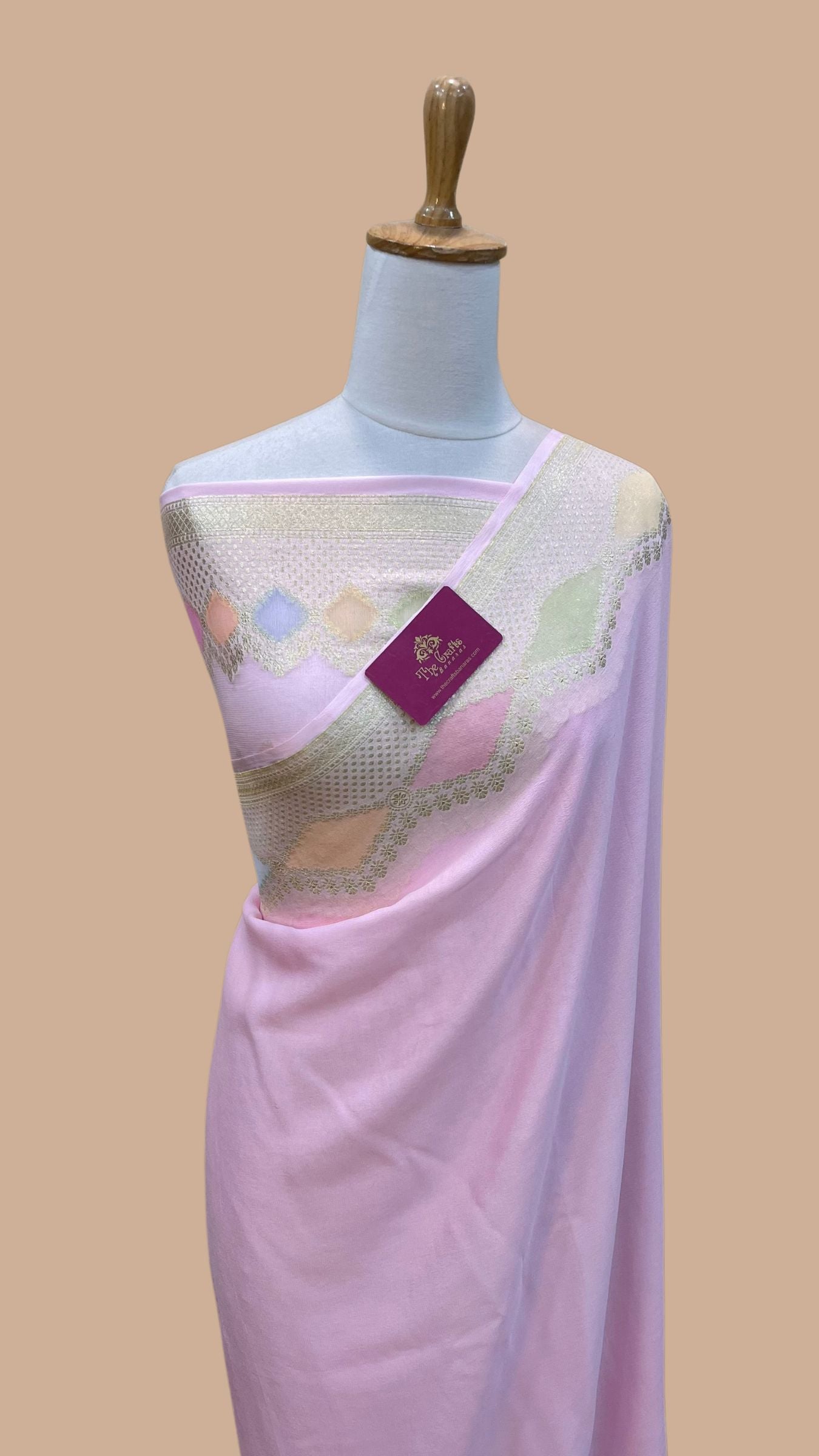 Khaddi Georgette Handloom Banarasi Saree - Water Zari