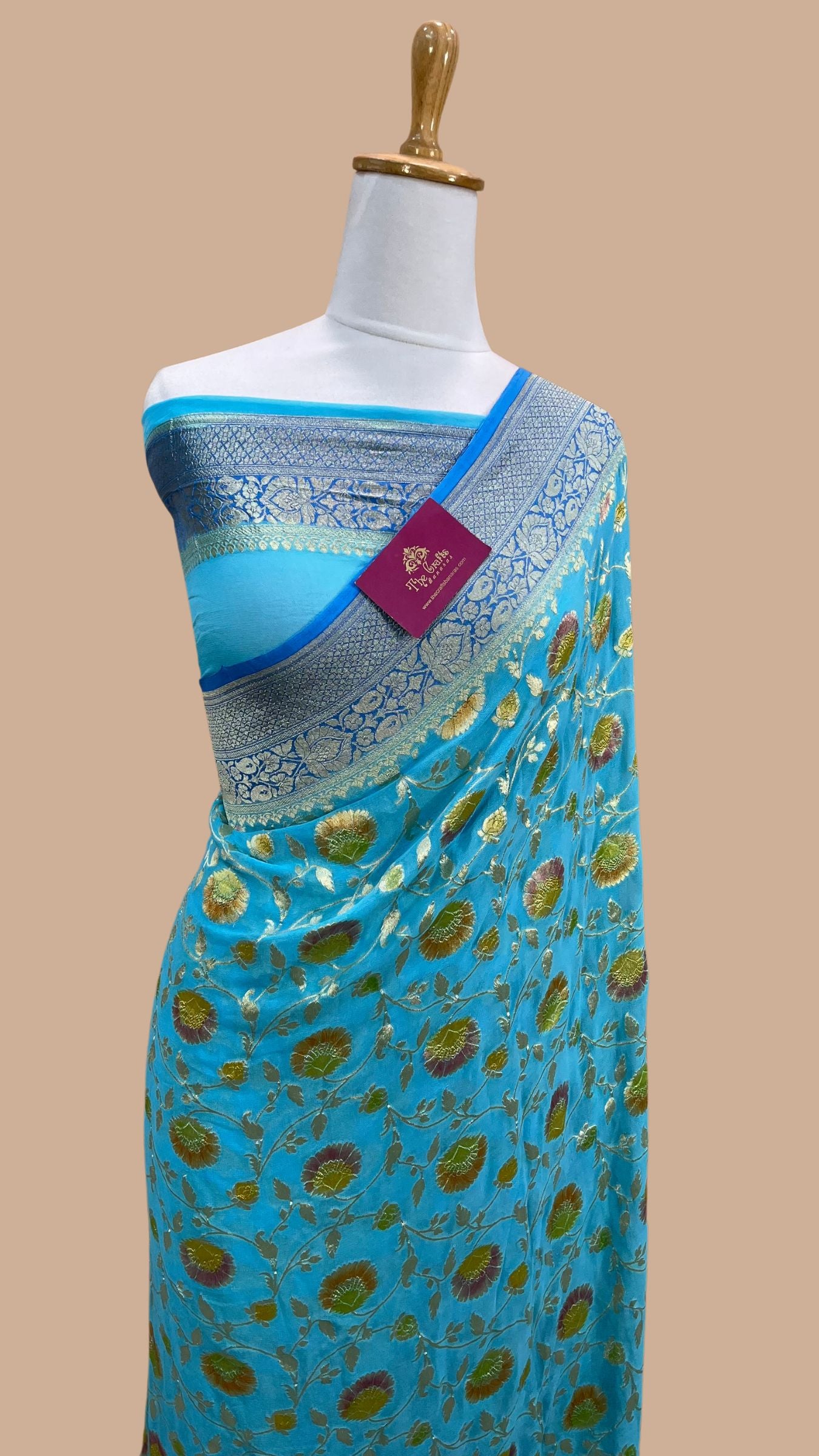 Khaddi Georgette Handloom Banarasi Saree - Water Zari