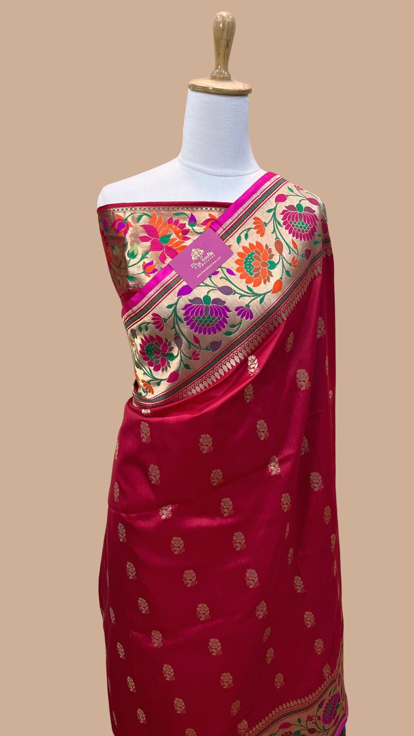 Pure Katan Silk Handloom Banarasi Saree - with paithani meenakari border