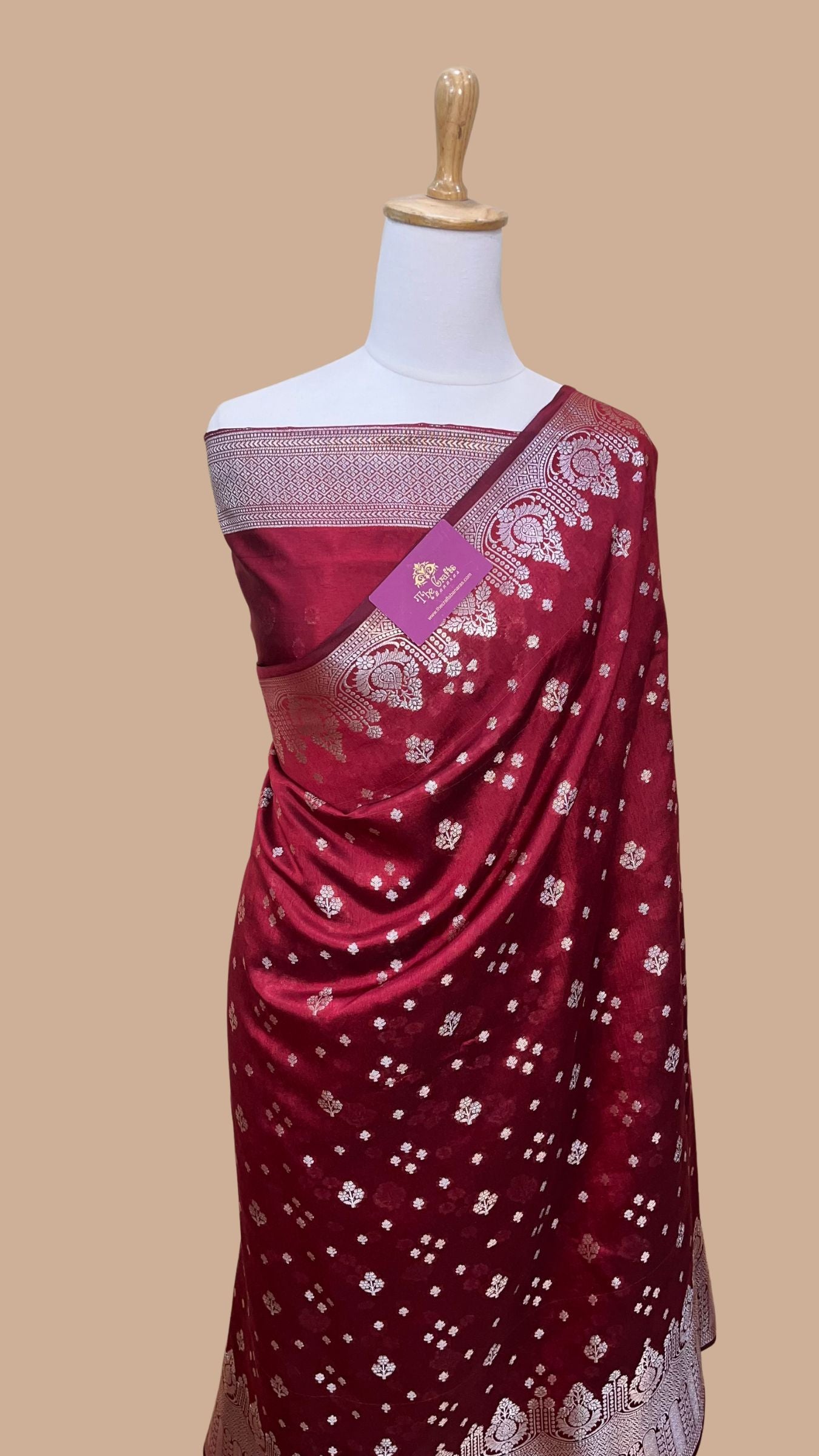 Maroon Pure Chiniya Silk Banarasi Saree