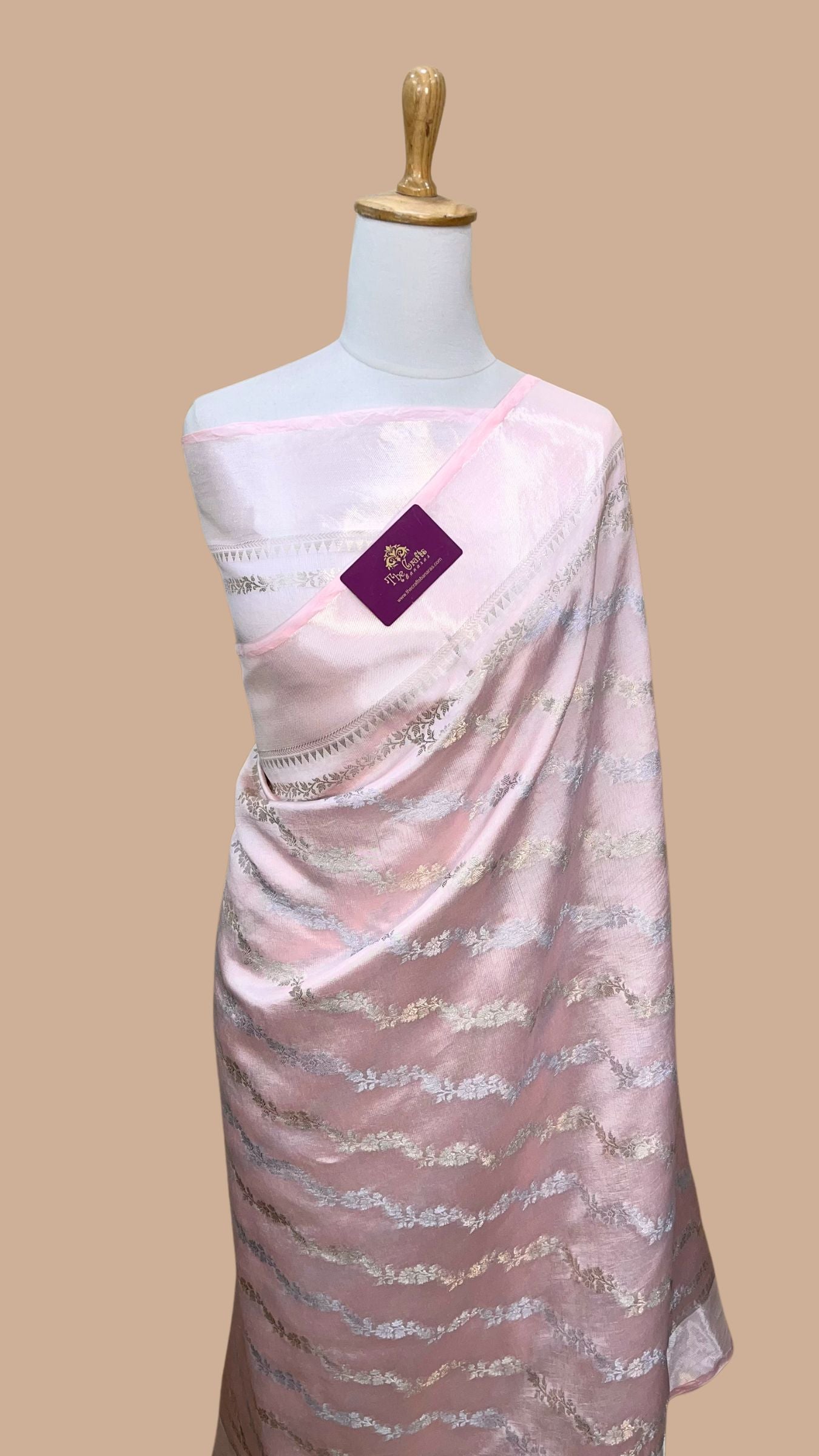 Baby Pink Pure Chiniya Silk Banarasi Saree