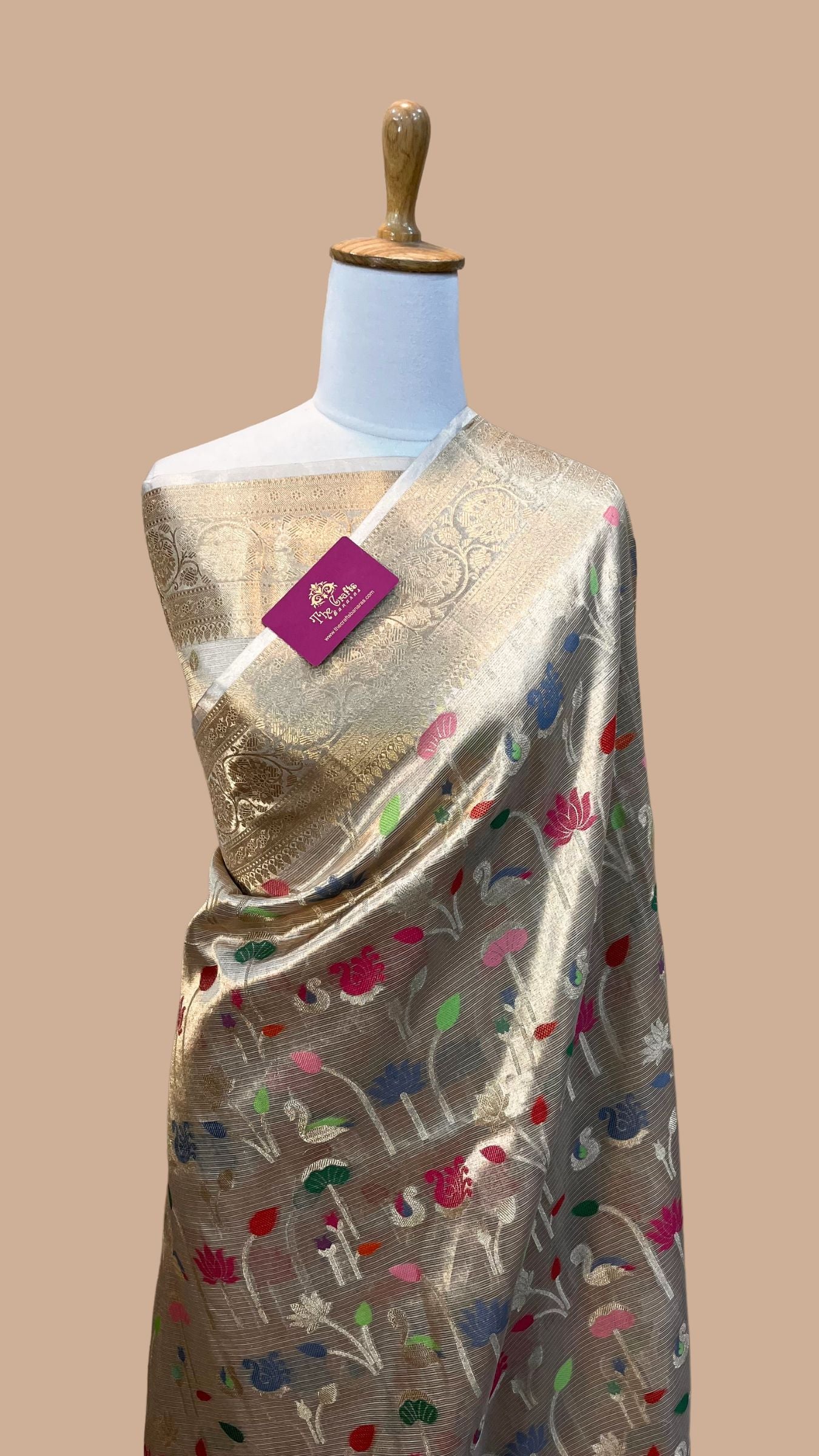 Pure Zari Kota Tissue Silk Handloom  Banarasi Saree - Meenakari