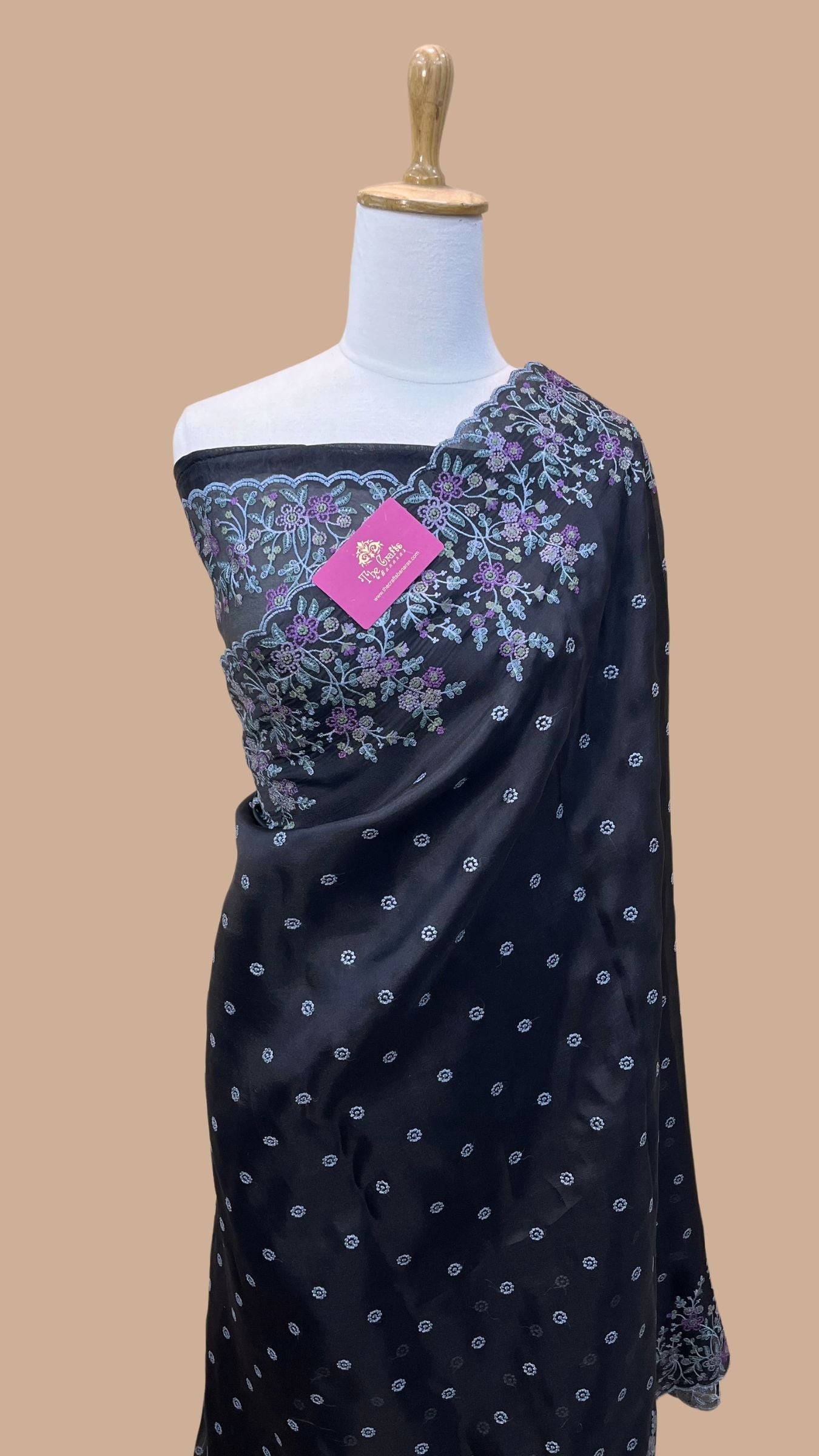 Pure Organza Silk Chikankari Handloom Banarasi Saree