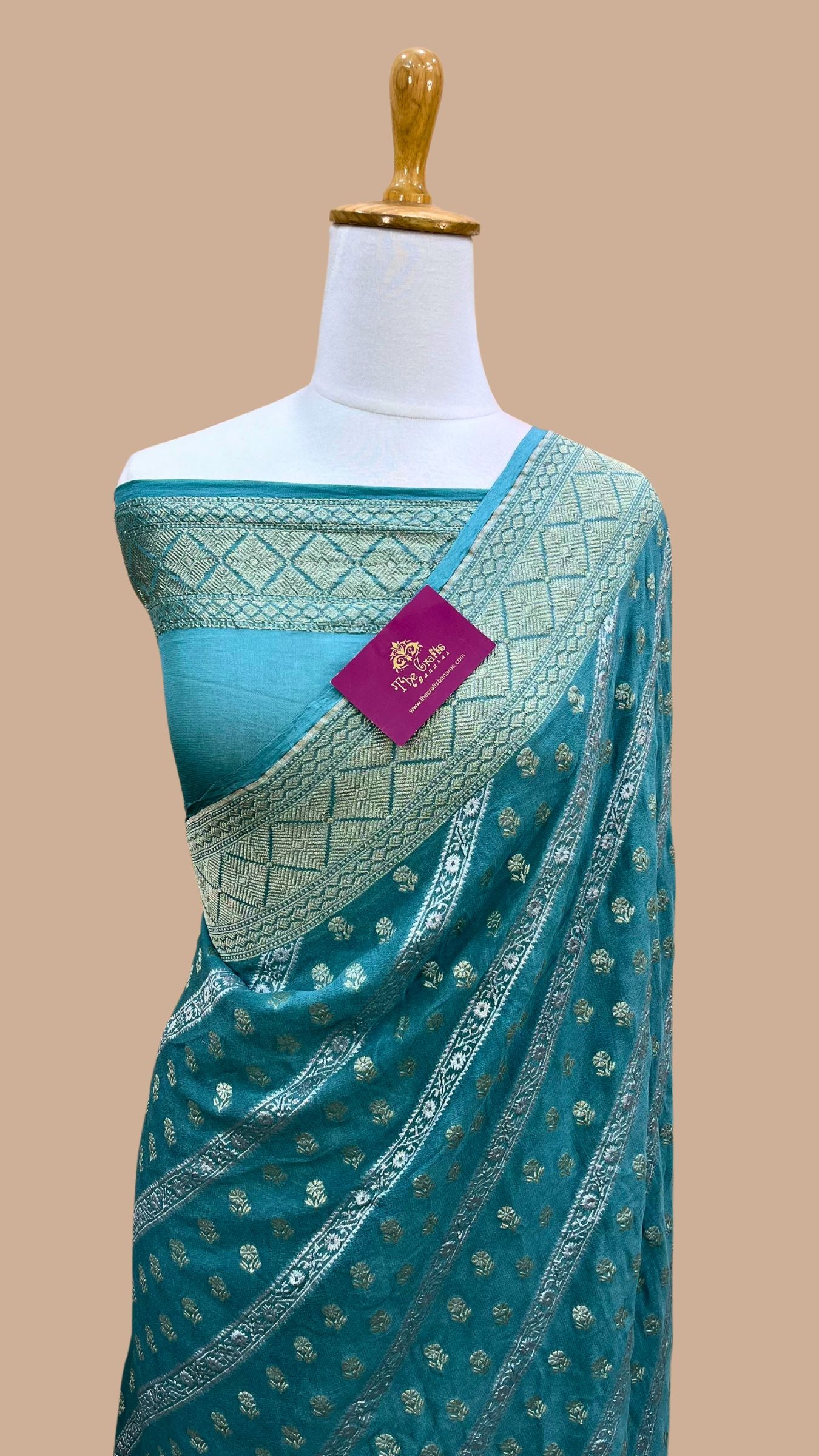 Khaddi Georgette Handloom Banarasi Saree - With sona roopa stripes work