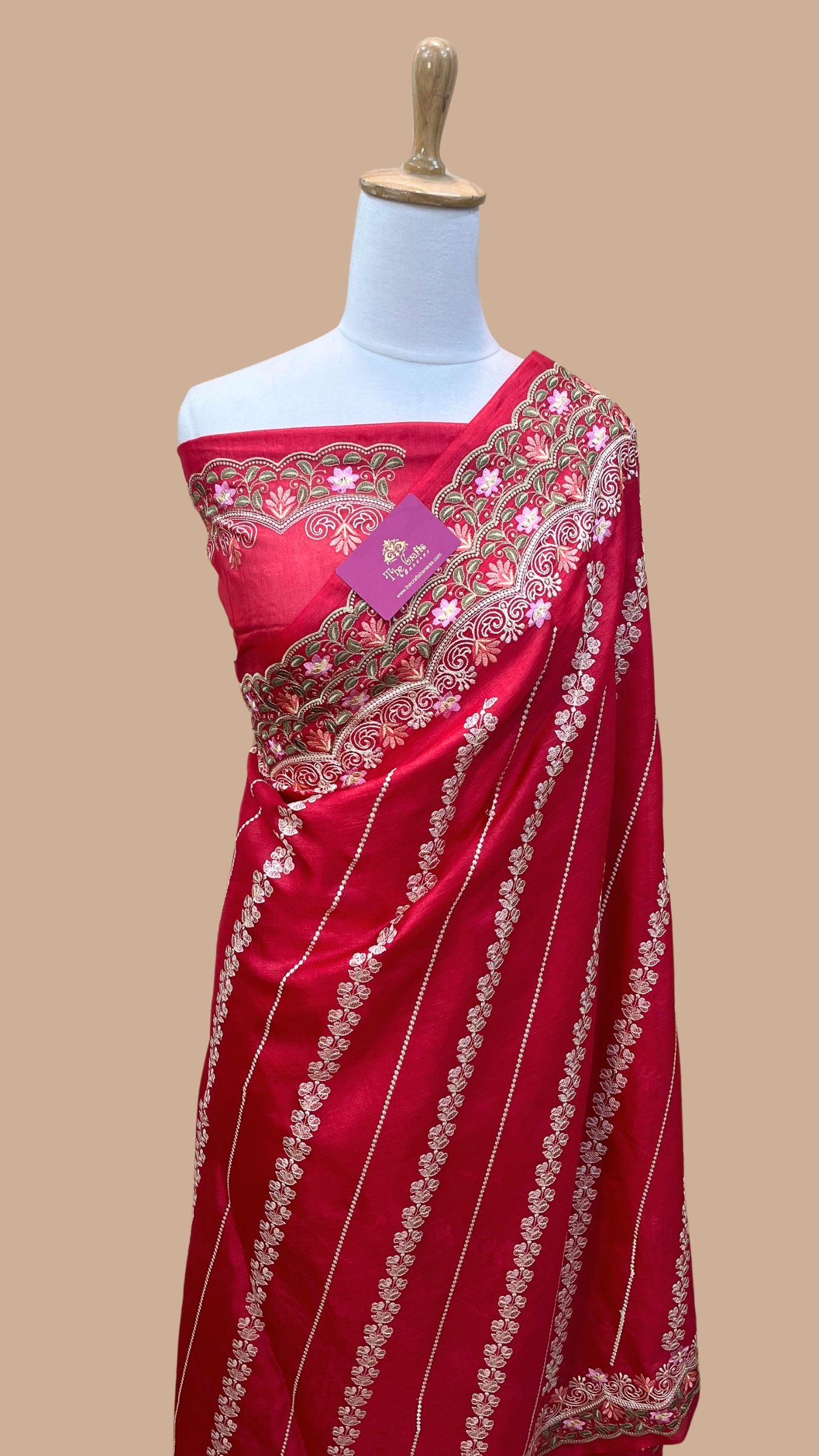 Pure Tussar Silk Chikankari Handloom Banarasi Saree