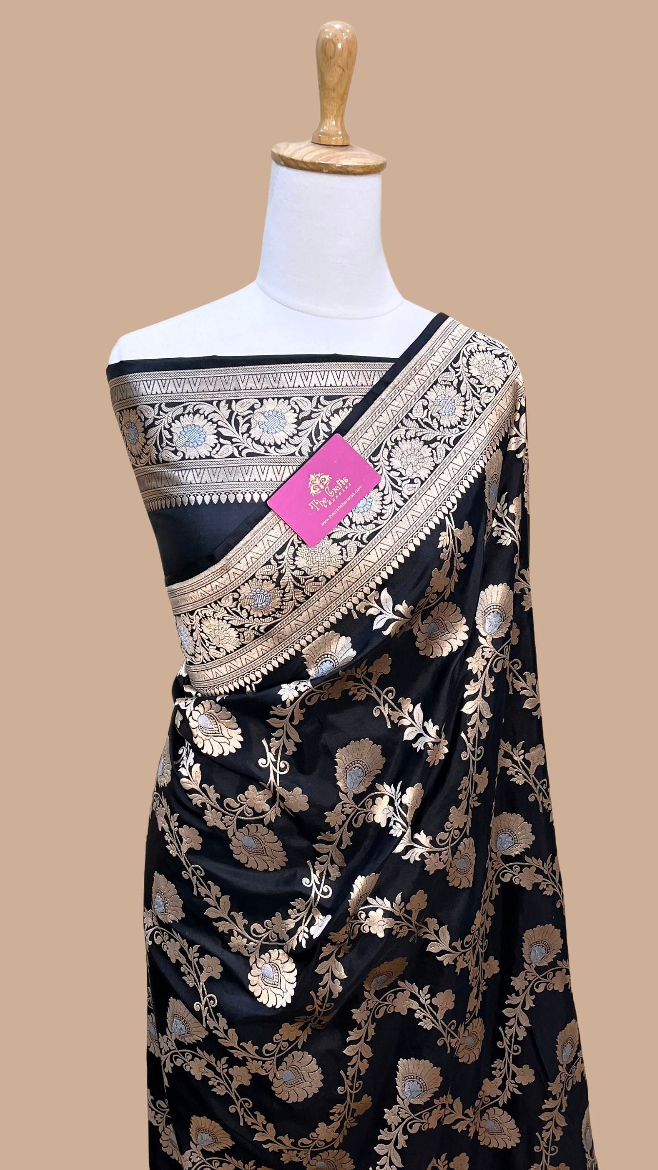 Pure Katan Silk Handloom Banarasi Saree - All over Sona Roopa Jaal work