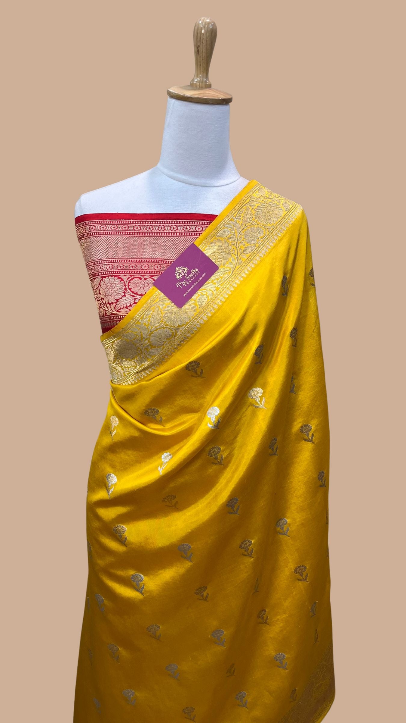 Pure Mango Silk Handloom Banarasi Saree - With Sona Roopa Motifs
