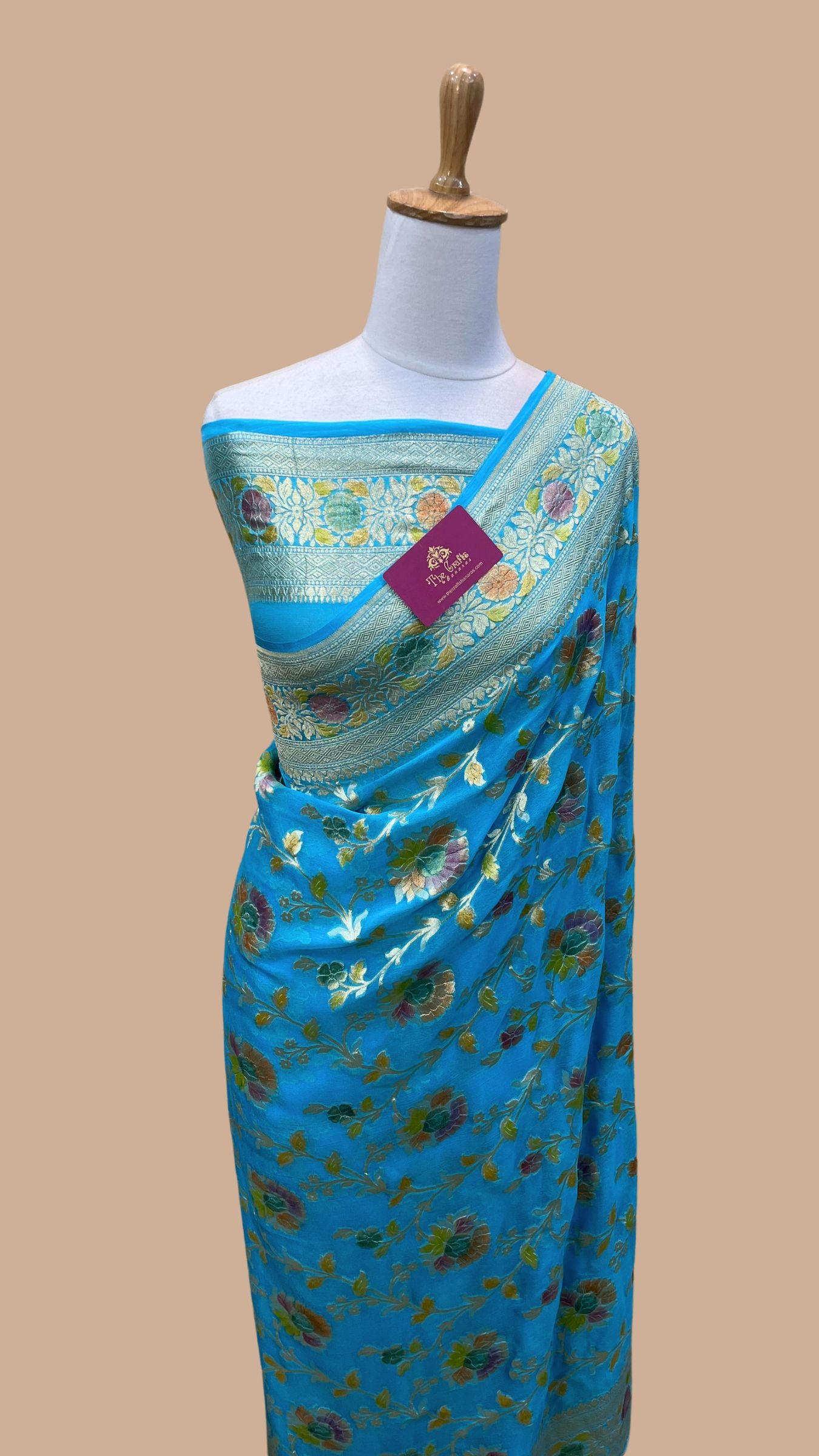 Khaddi Georgette Handloom Banarasi Saree - Water Zari