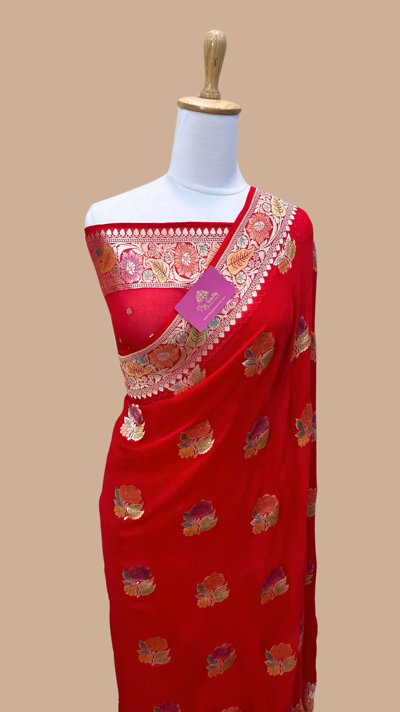 Khaddi Georgette Handloom Banarasi Saree - Water Zari