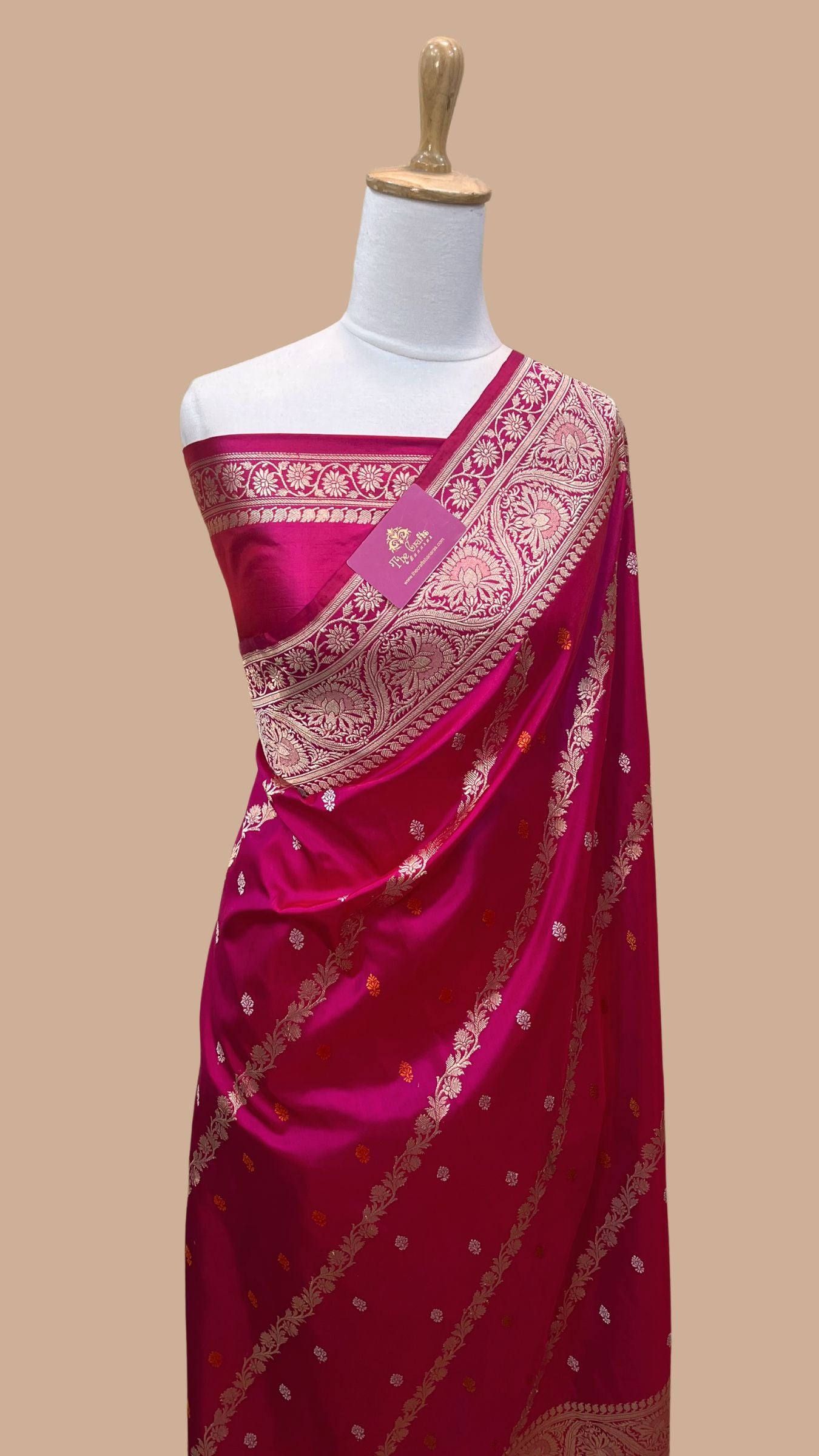 Pure Katan Silk Handloom stripes Banarasi Saree - with kadhua jangla meenakari work