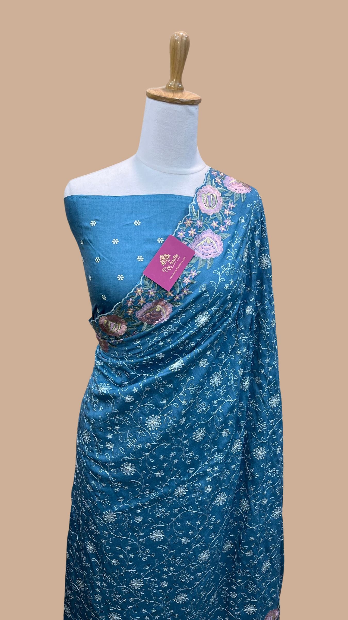 Pure Munga Silk Banarasi Saree - Chikankari all over