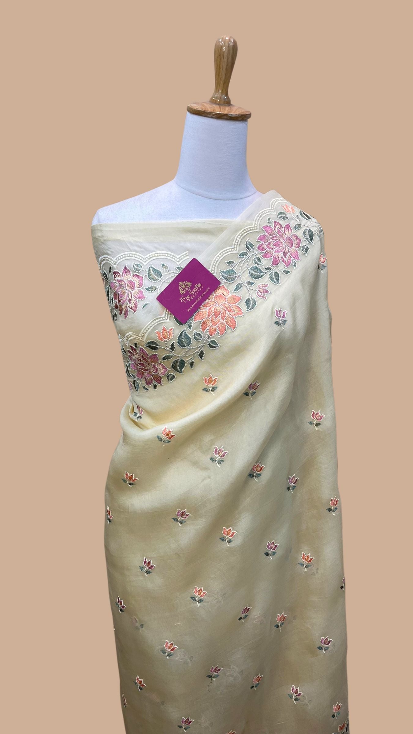 Pure Organza Silk Chikankari Handloom Banarasi Saree