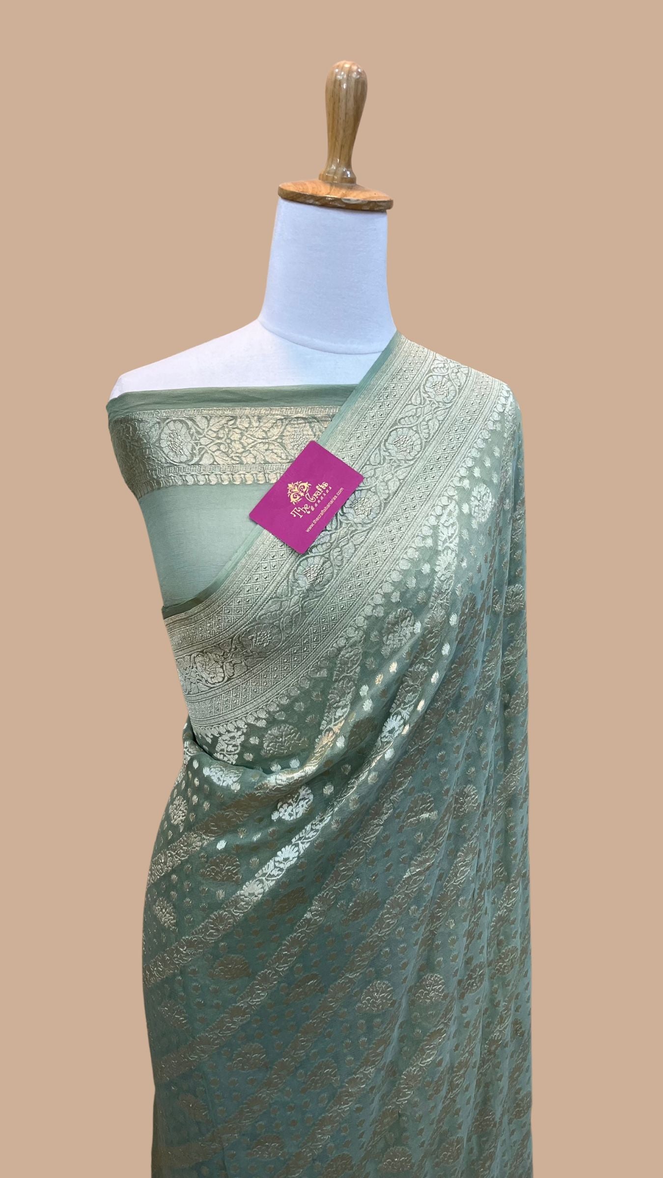 Khaddi Georgette Handloom Banarasi Saree - Water Zari