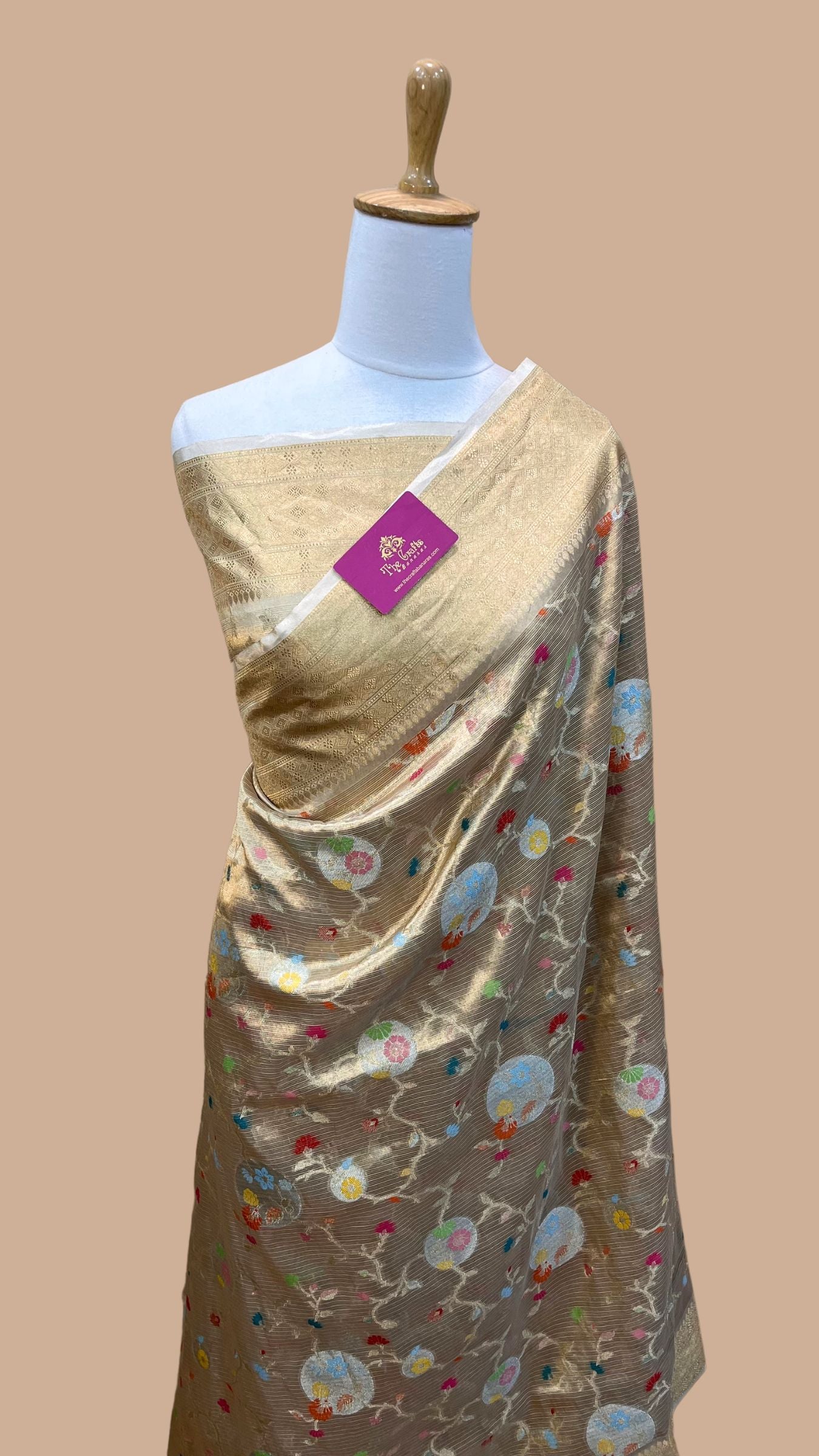 Pure Zari Kota Tissue Silk Handloom  Banarasi Saree - Meenakari