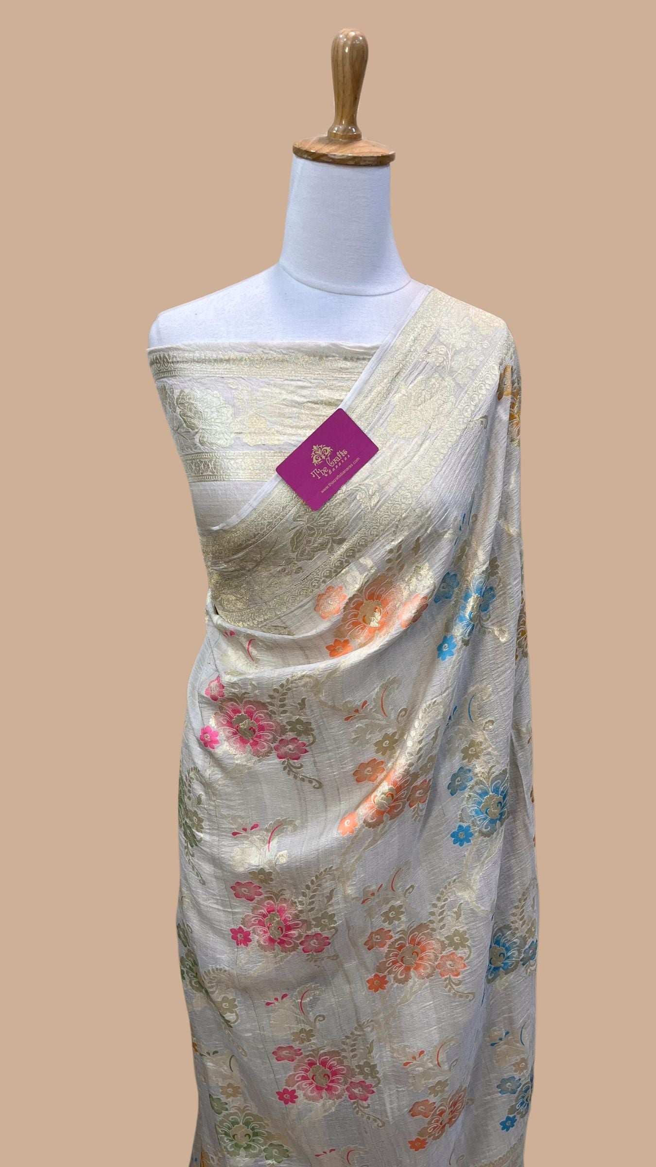 Tussar Georgette Handloom Banarasi Saree - Jaal with Meenakari