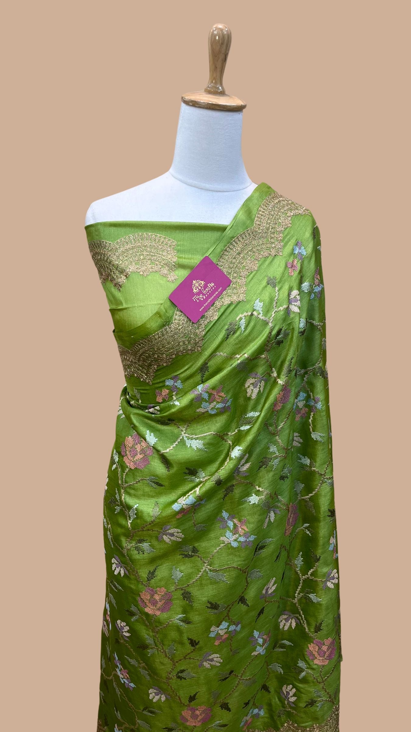 Pure Tussar Silk Chikankari Handloom Banarasi Saree