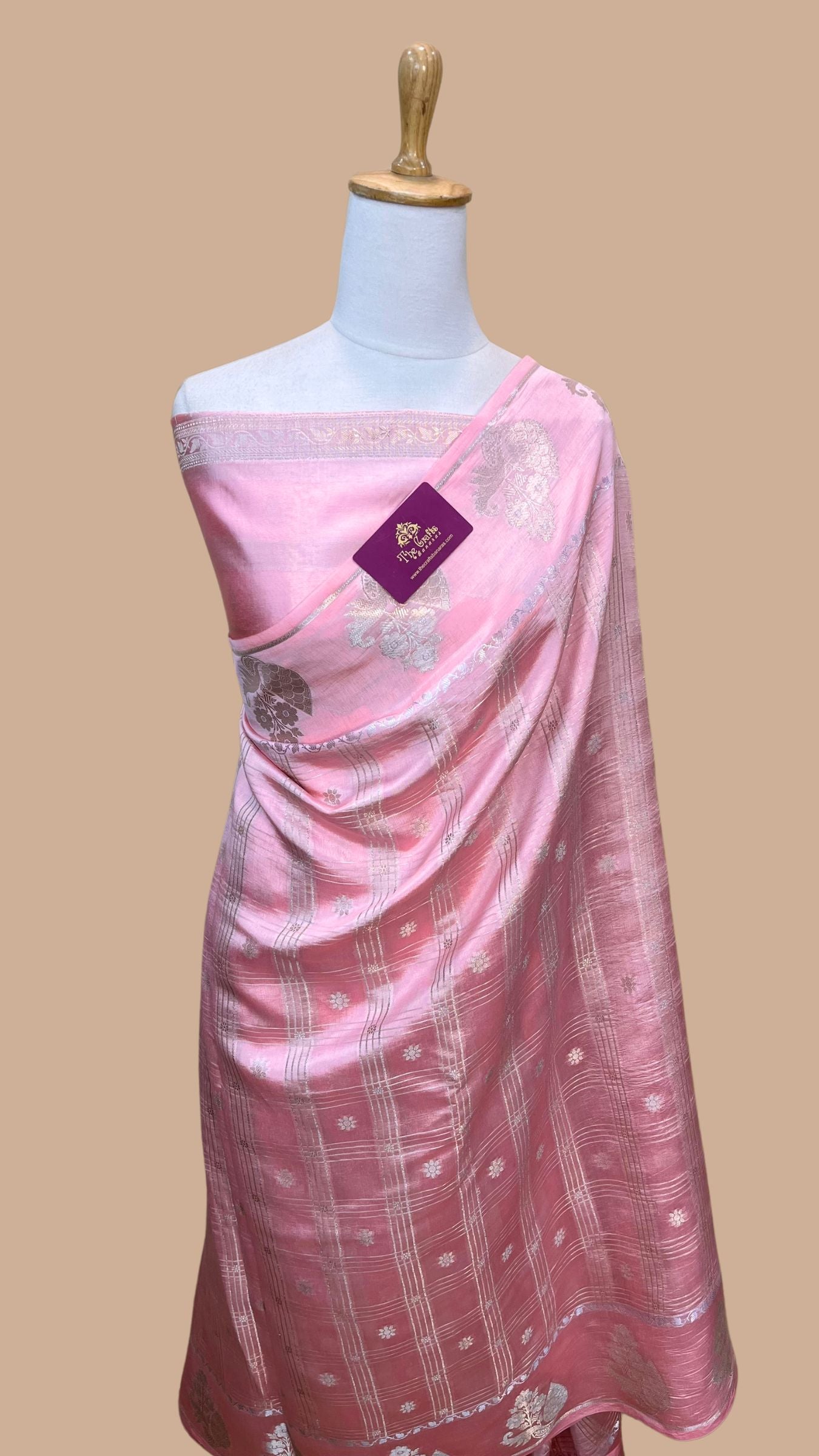 Baby Pink Pure Pure Silk Banarasi Saree
